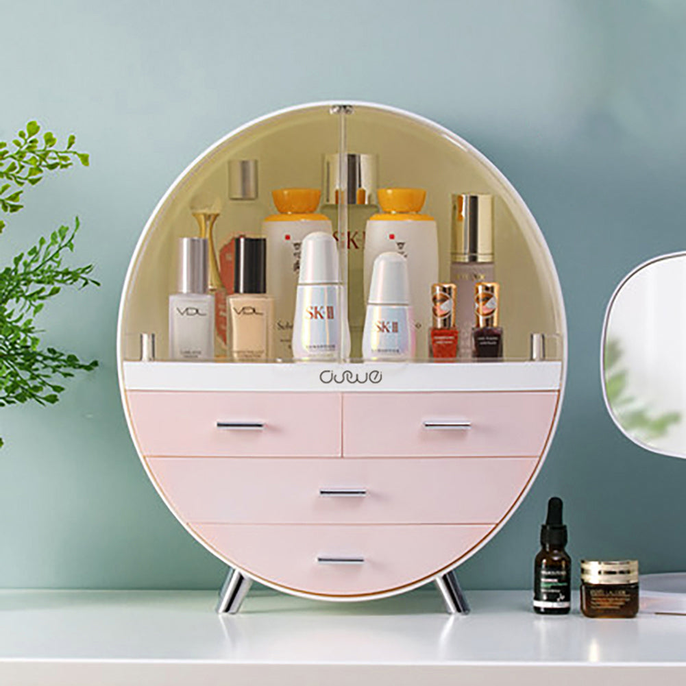 Dustproof Round Cosmetic Storage Box Desktop Organzier