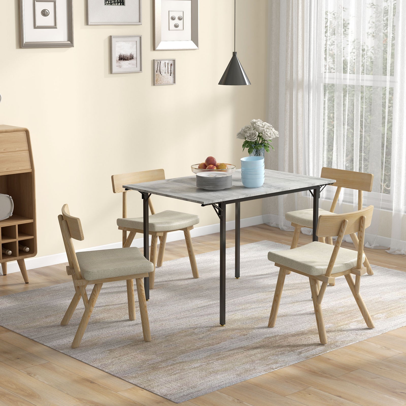 Folding Dining Table, Drop Leaf Table For 2-4 People, Grey