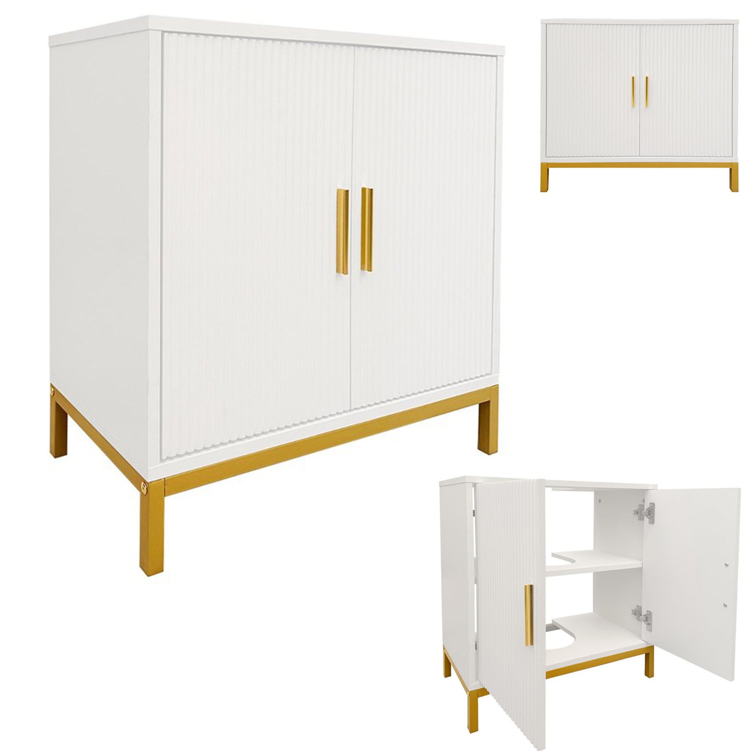 HYGRAD BUILT TO SURVIVE Under Sink Bathroom Storage Cabinet Vanity Unit – 2 Door White Cupboard With Shelf