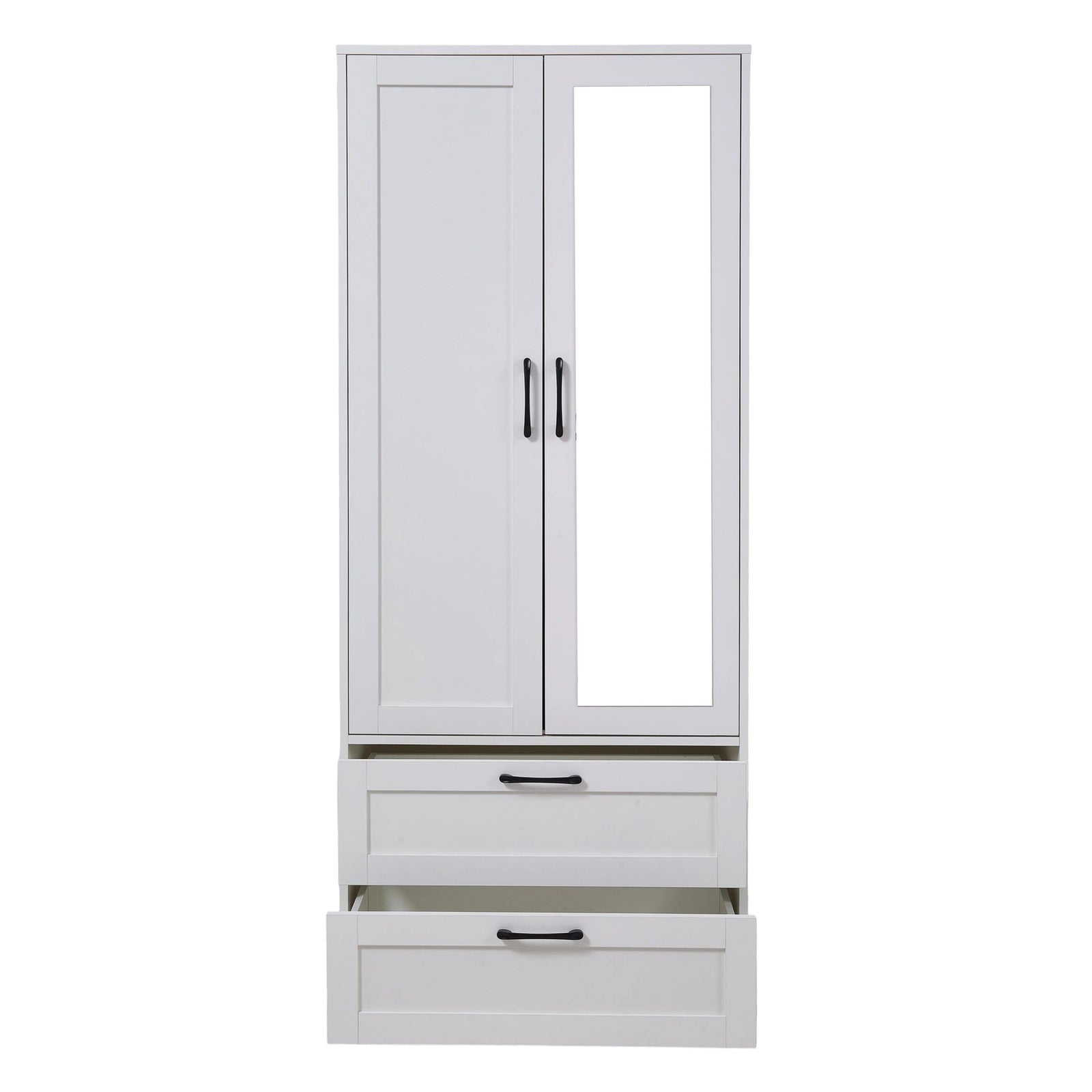 2-door Wardrobe With Drawers & Mirror | One Size | White