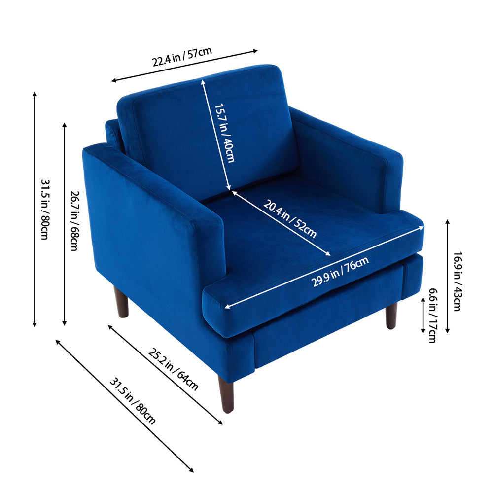 Mid-century Modern Single Sofa Chair – Velvet Upholstery, High-density Foam, Walnut Legs, Comfortable Accent Chair