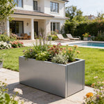 Zinc Galvanized Steel Planter Box With Drainage Hole –rectangle Raised Planter Box Outdoor Balcony Garden Trough Pot | Small | Light Grey