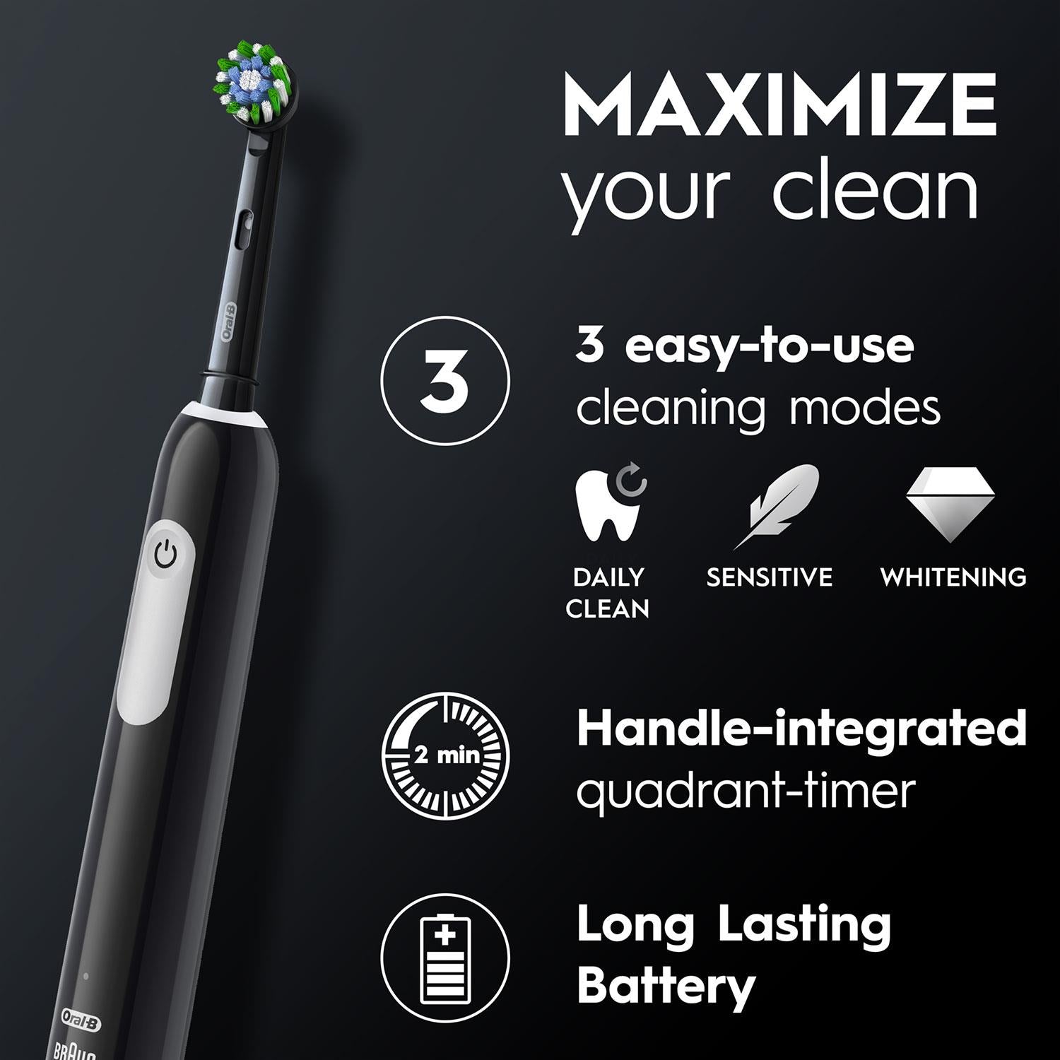 Pro Cross Action Electric Rechargeable Toothbrush With Travel Case, Black