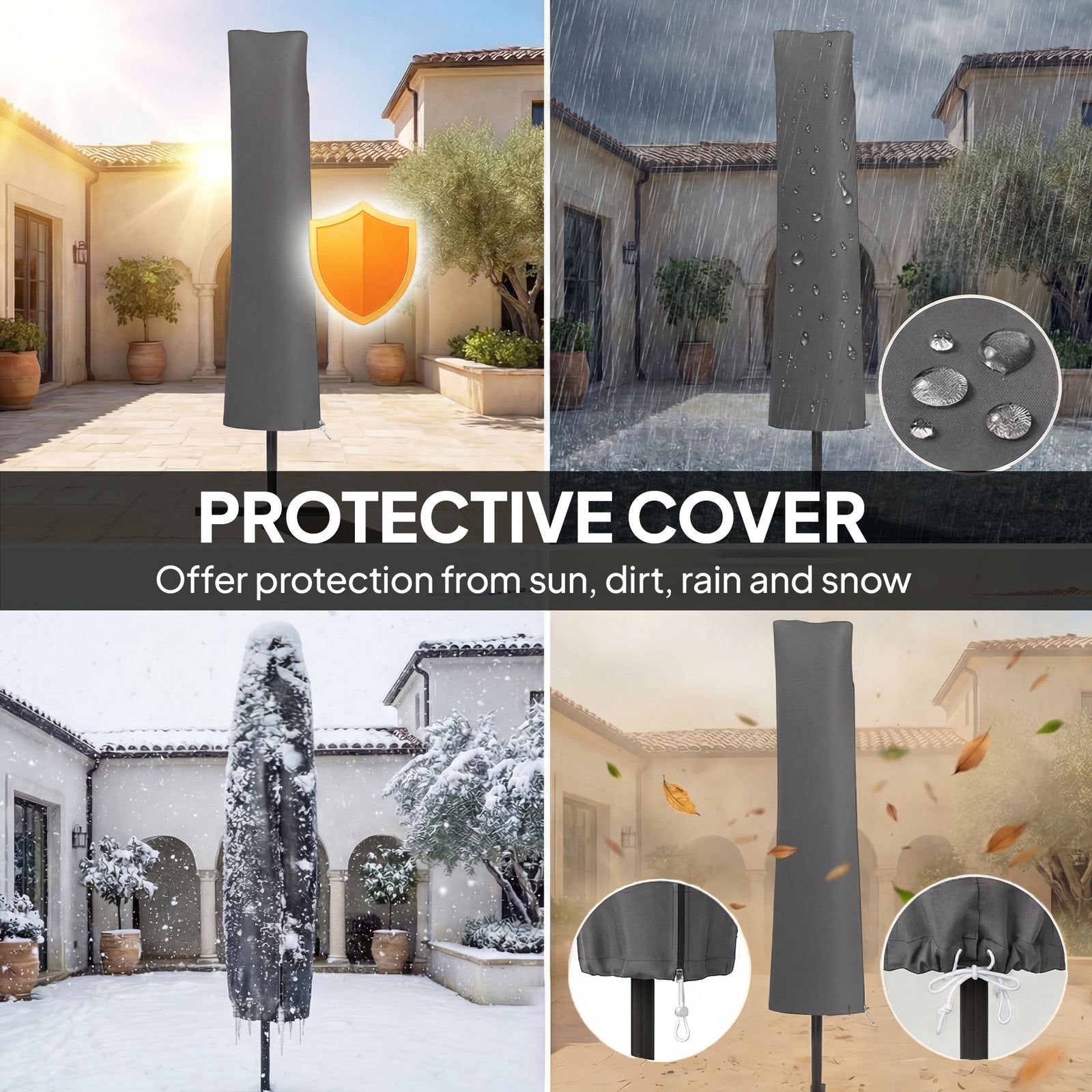 3 M Cantilever Parasol, Offset Umbrella With Cover And Wind Ropes | Khaki