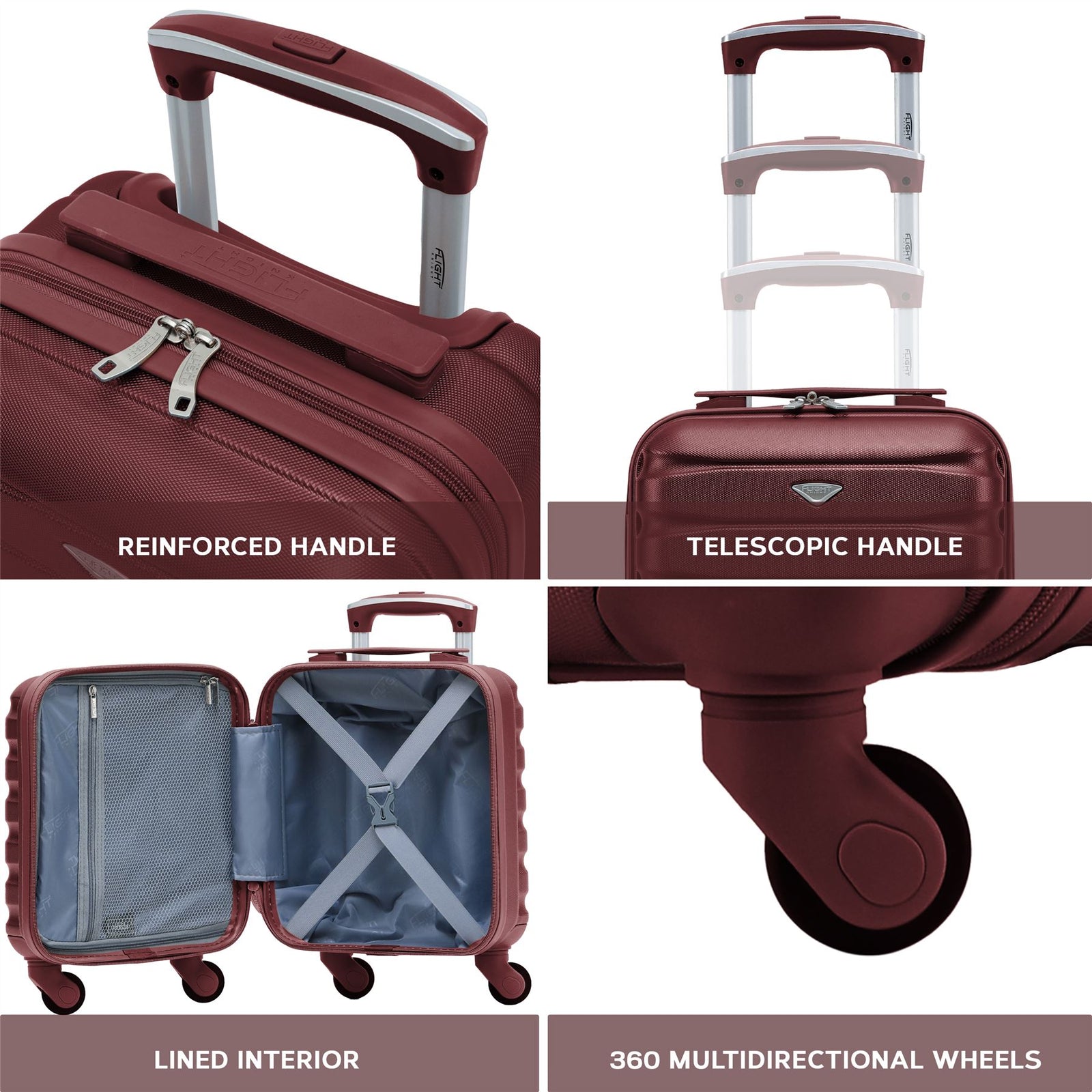 40x30x20cm Cabin Carry-on Suitcase - Lightweight, Durable, 4-wheel Luggage - 100+ Airlines Approved | Cabin | Burgundy
