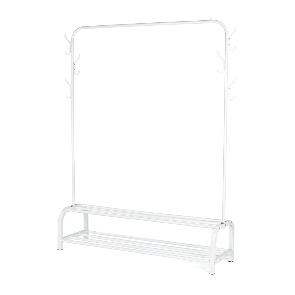 Livivo Clothes Rail Shoe Rack With 6 Hooks White Bedroom Storage Stand