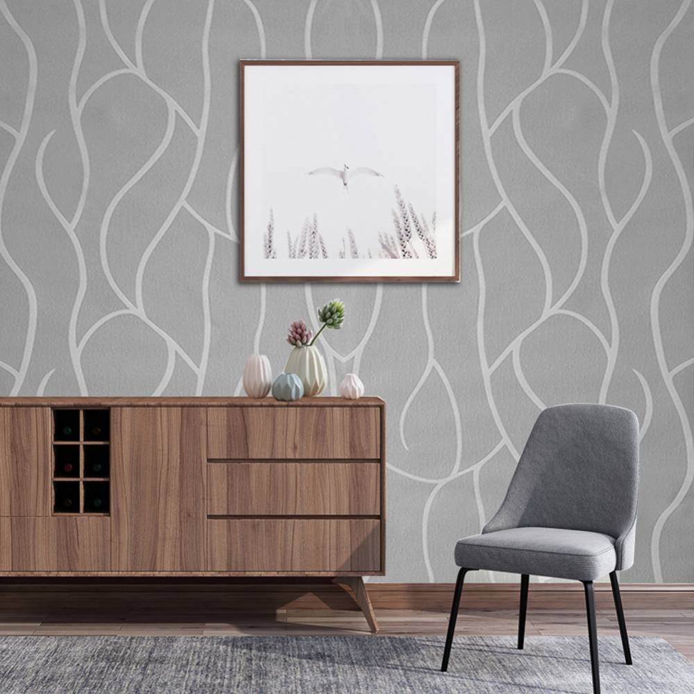 Silver Grey Non-woven Embossed Geometric Wallpaper