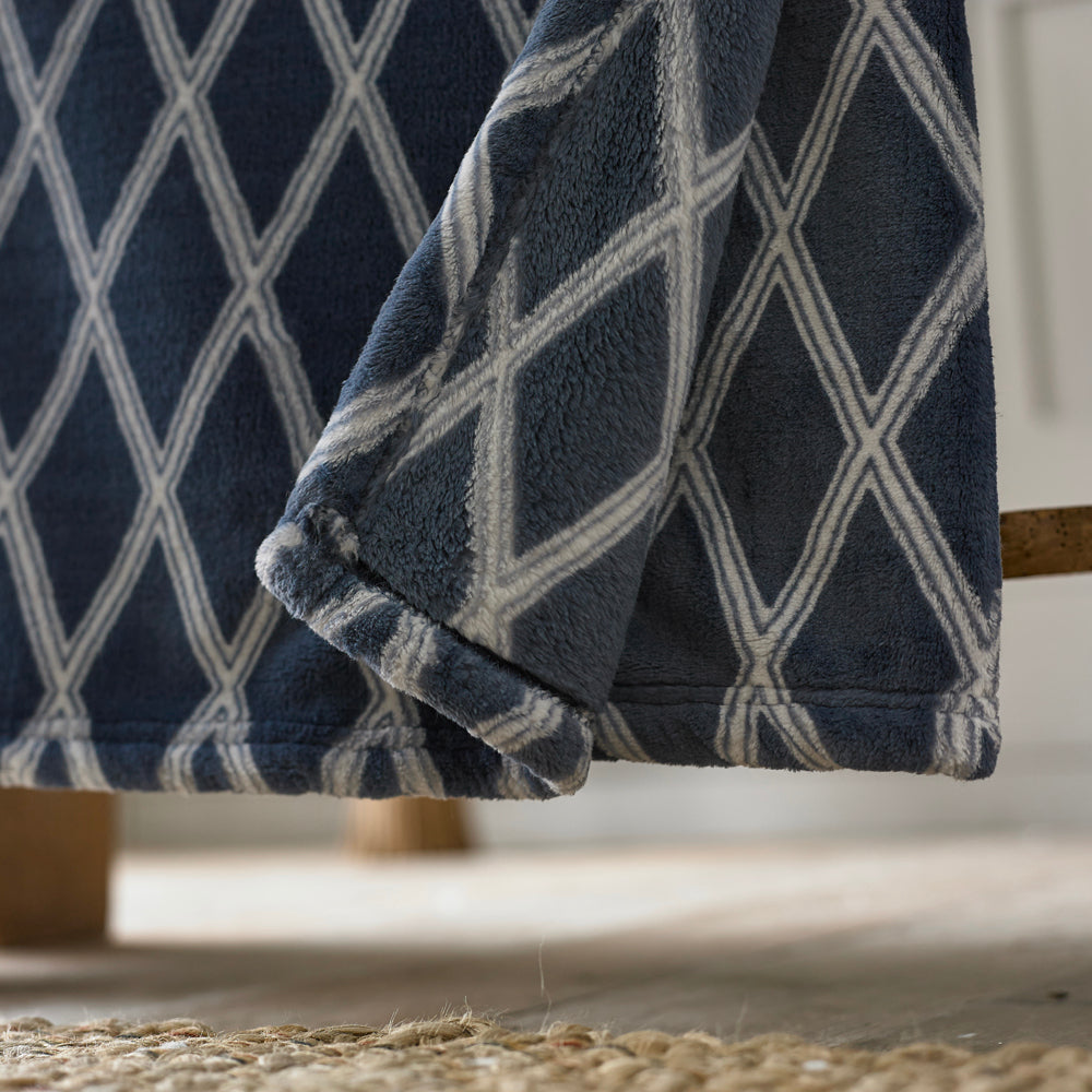 Longstone Printed Heavyweight Supersoft Fleece Throw | 150cm x 180cm | Navy Blue