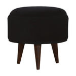 Solid Mango Wood Black Velvet Nordic Style Footstool
