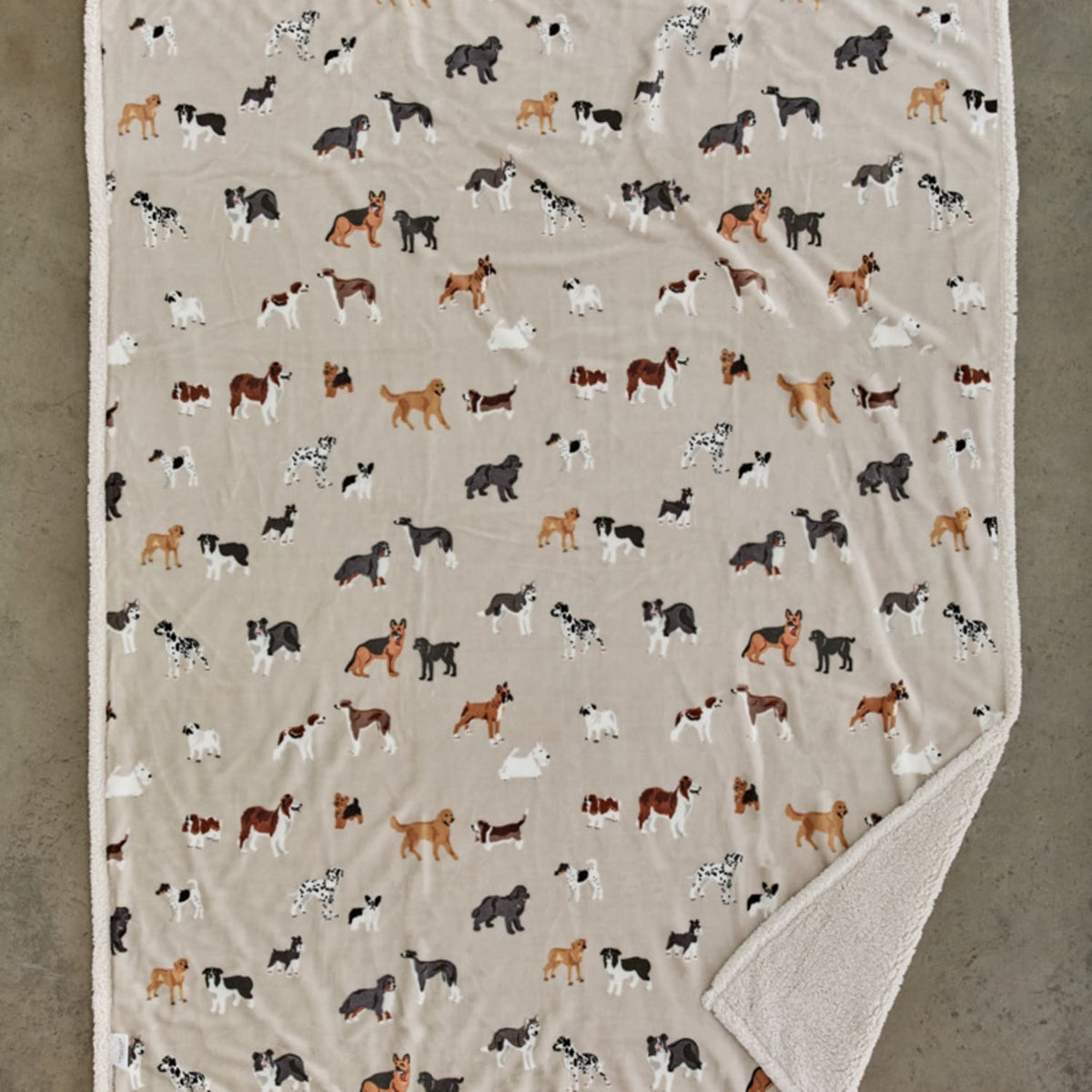 Mixed Dogs Sherpa Fleece Throw – Printed Dog Blanket | 140cm x 180cm | Latte