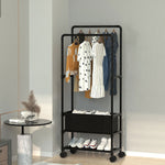 Double Rod Metal Clothes Rack On Wheels | Large | Black