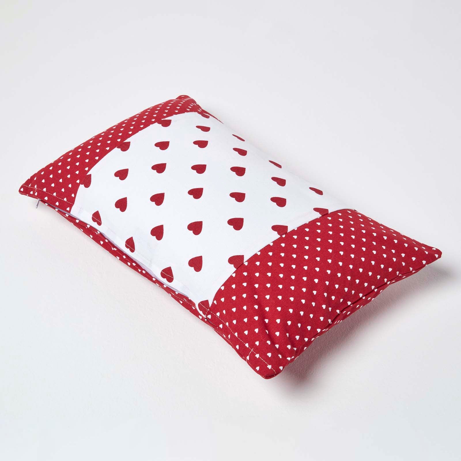 Cotton Cushion Cover With Hearts And Polka Dots Pattern | 30cm x 50cm | Red