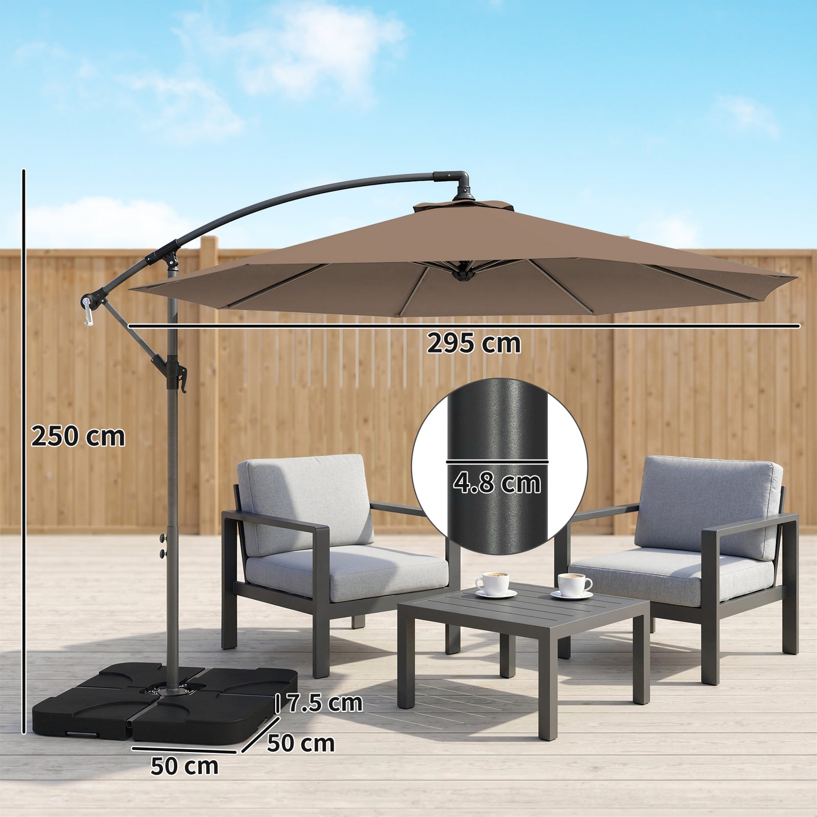 3(m) Banana Parasol Cantilever Umbrella Garden W/ Base Weights | Coffee