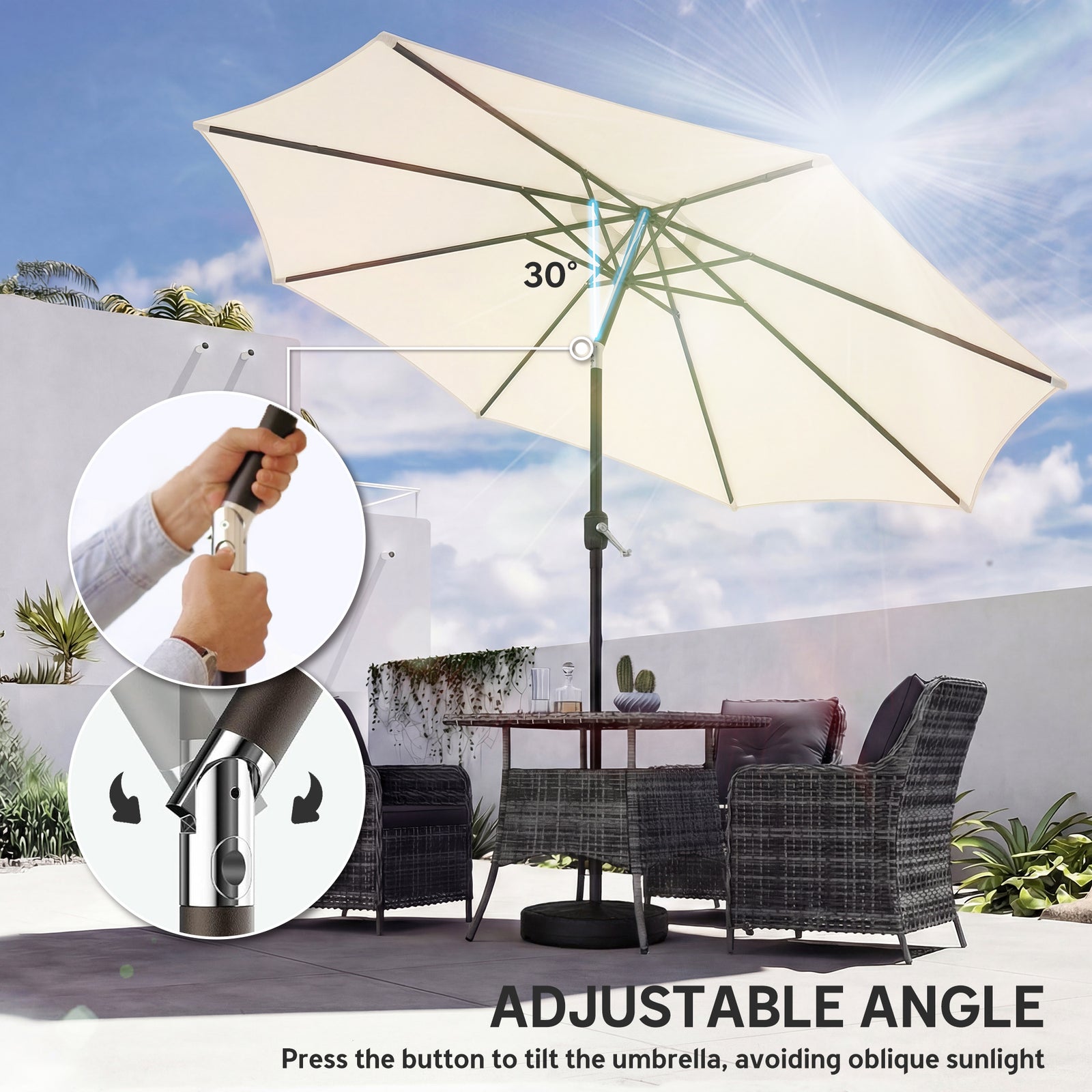 2.7 M Garden Parasol Umbrella With Cross Base, Sandbag | Cream