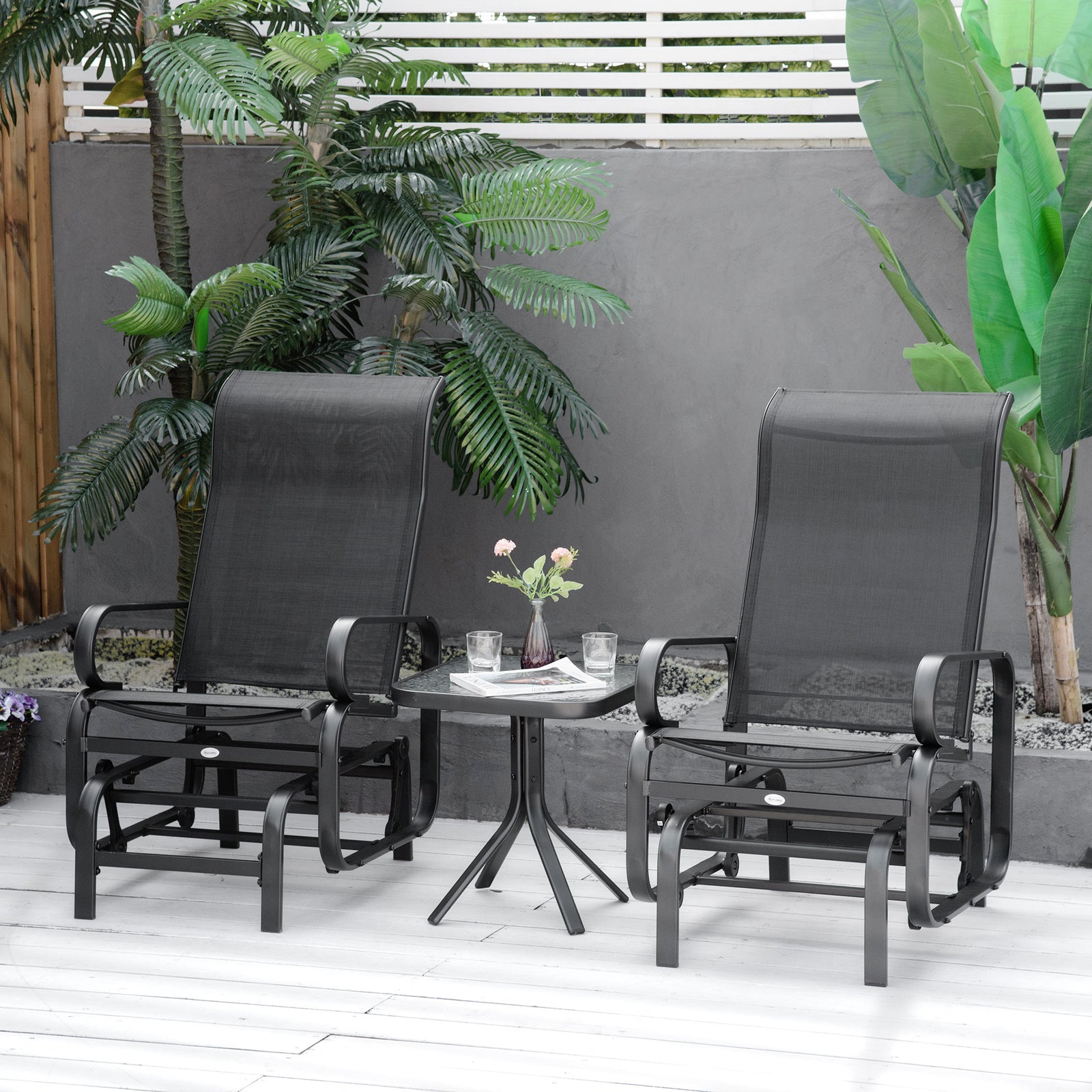 3 Pcs Rocking Chair Gliding Chair Set W/ Table For Patio | Black