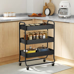 3-tier Storage Trolley, Storage Cart With Mesh Backets, Wheels | Black