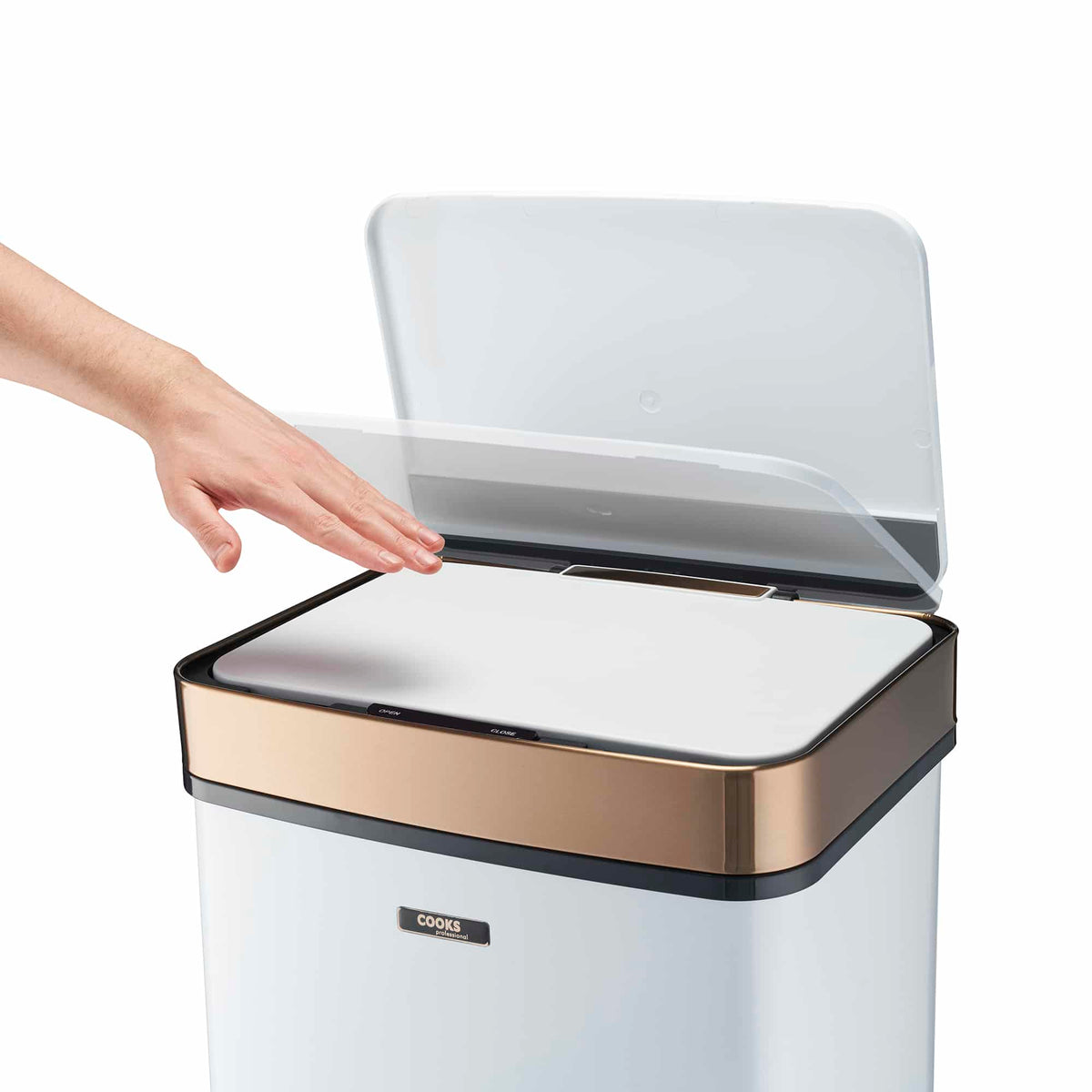 75l Sensor Recycling Bin With Food Caddy & 25 Bin Biodegradable Bags | 75L | White & Copper