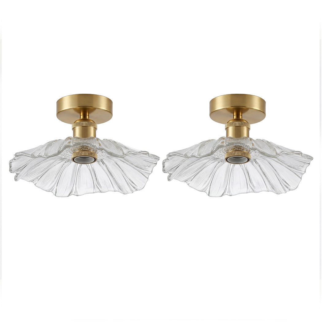 Emitto Ceiling Light Flower Clear Glass Fixture Chandelier Flush Mount 2 Pcs