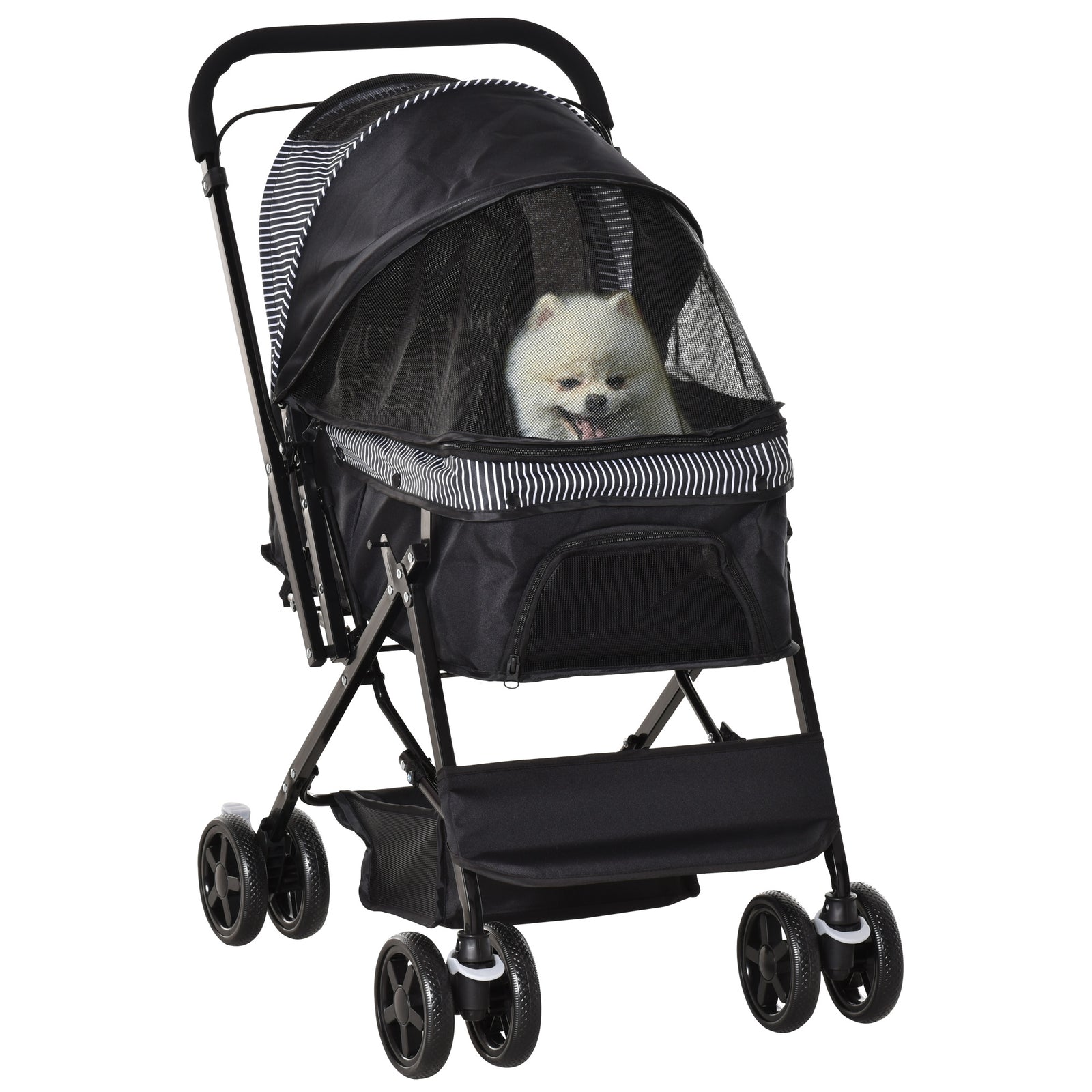 Pet Stroller Dog Foldable Travel Carriage With Reversible Handle | Black