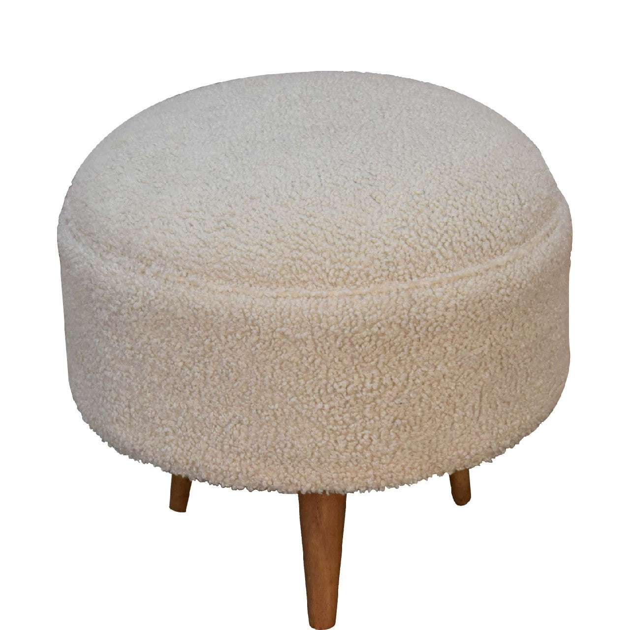 Solid Mango Wood Cream Boucle Rounded Footstool