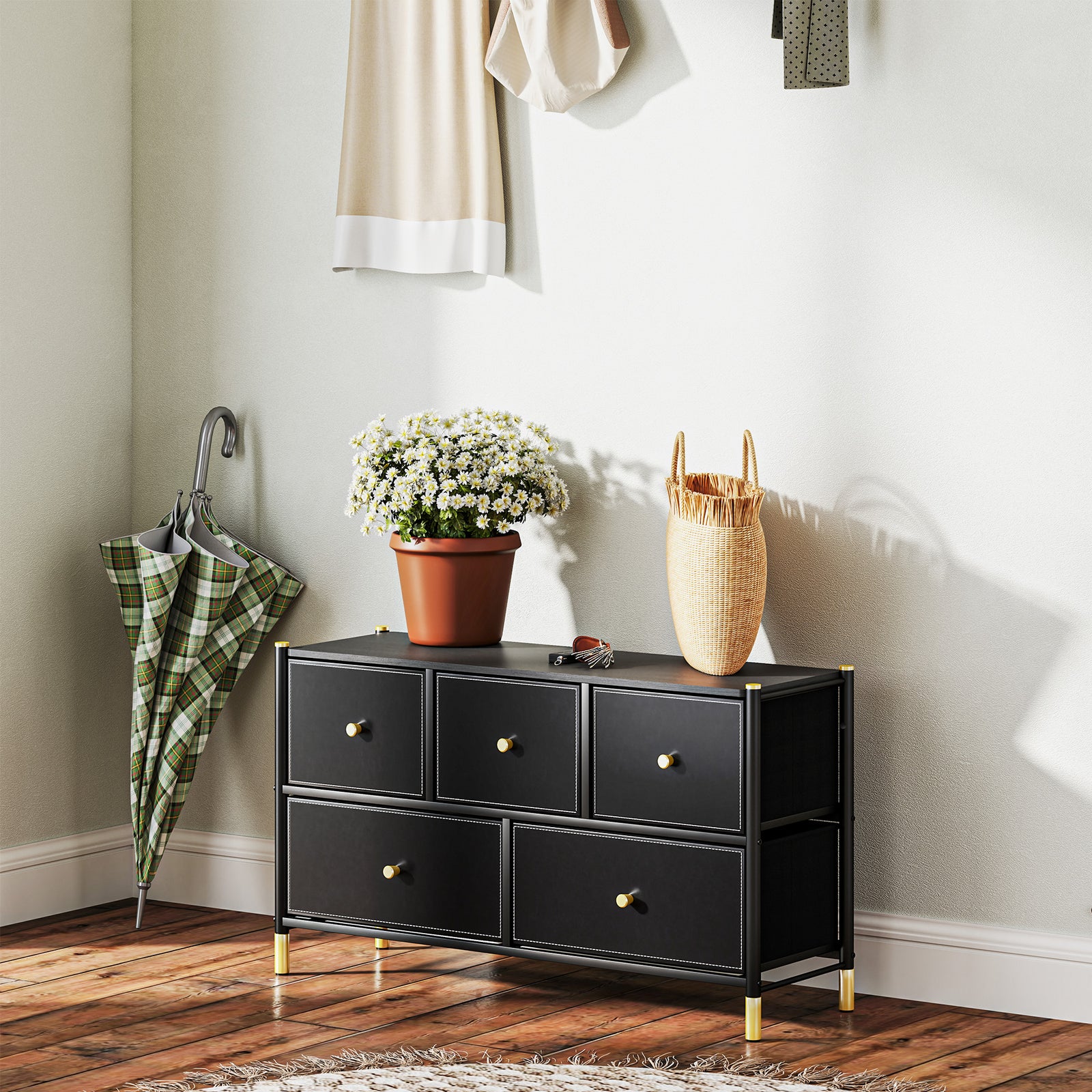 Fabric Chest Of Drawers, Pu Leather, Bedroom