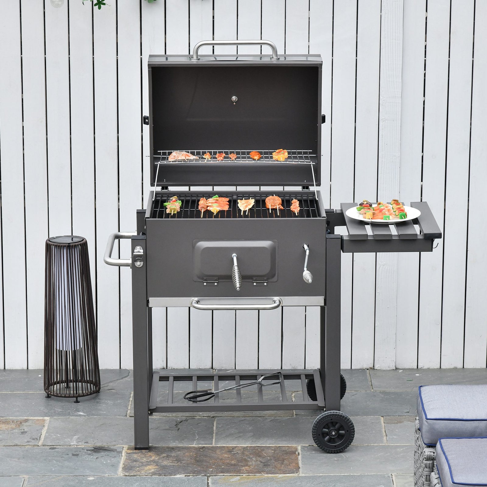 Bbq Trolley W/ Adjustable Charcoal Grate
