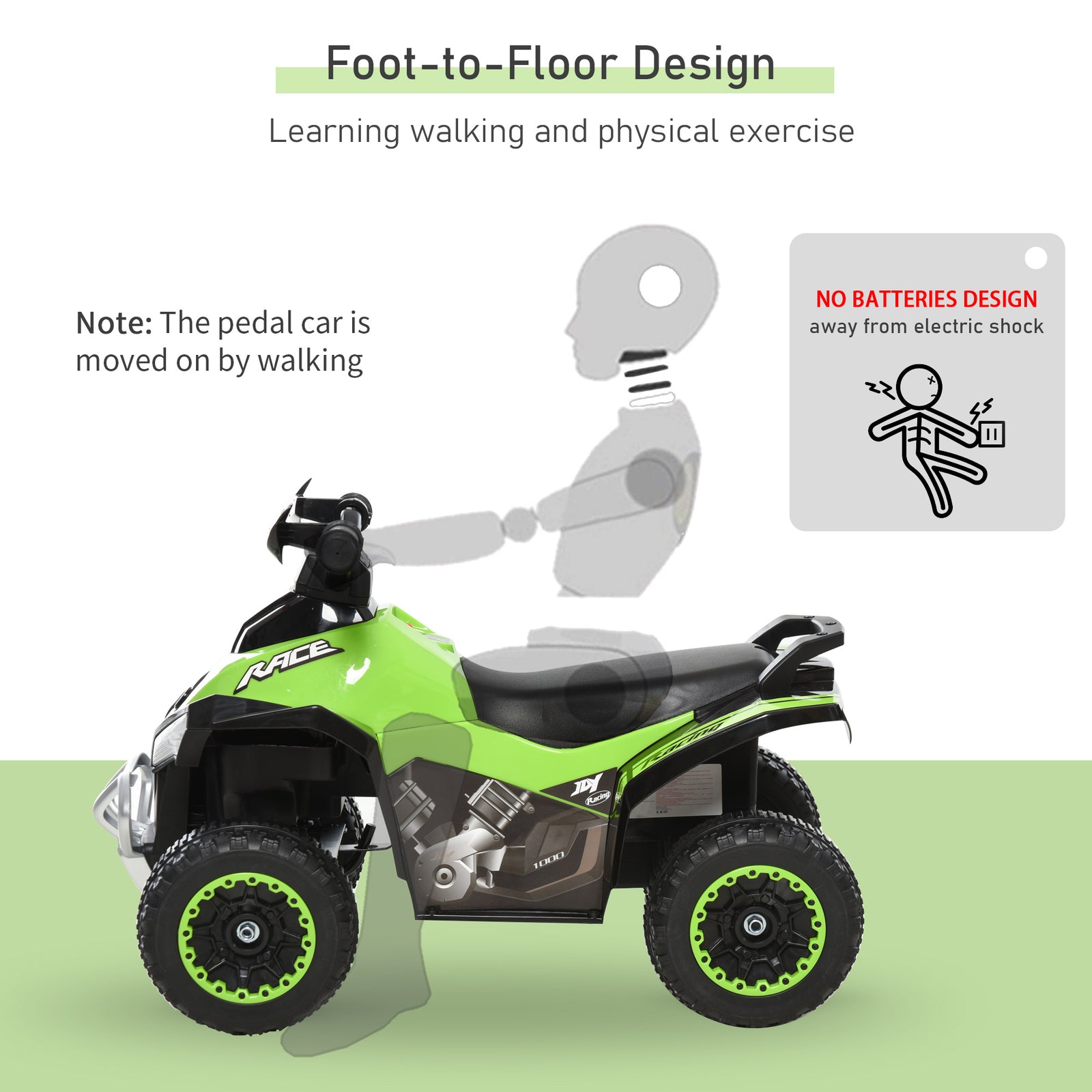 No Power Quad Toddler Ride On Car Foot-to-floor Sliding | Green