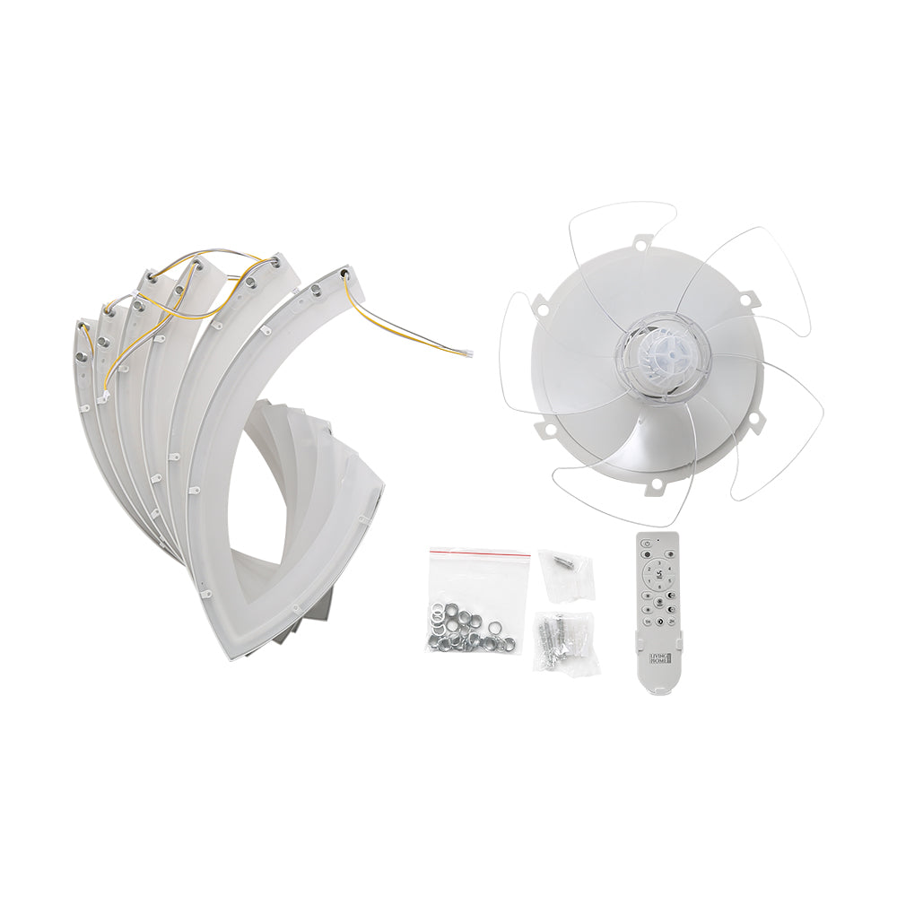 White 6-petal Ceiling Fan Light 3 Blades With 3-color Dimming, 6-speed ​, Remote Control, Timer & App Control