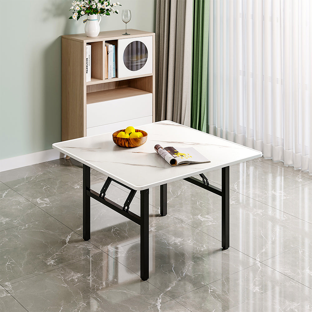 80*80*50cm Square Folding Coffee Table With Marble Effect Top | 80cm x 80cm | Black & White