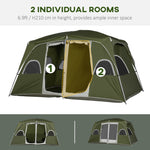 Camping Tent, Family Tent 4-8 Person 2 Room Easy Set Up | Green