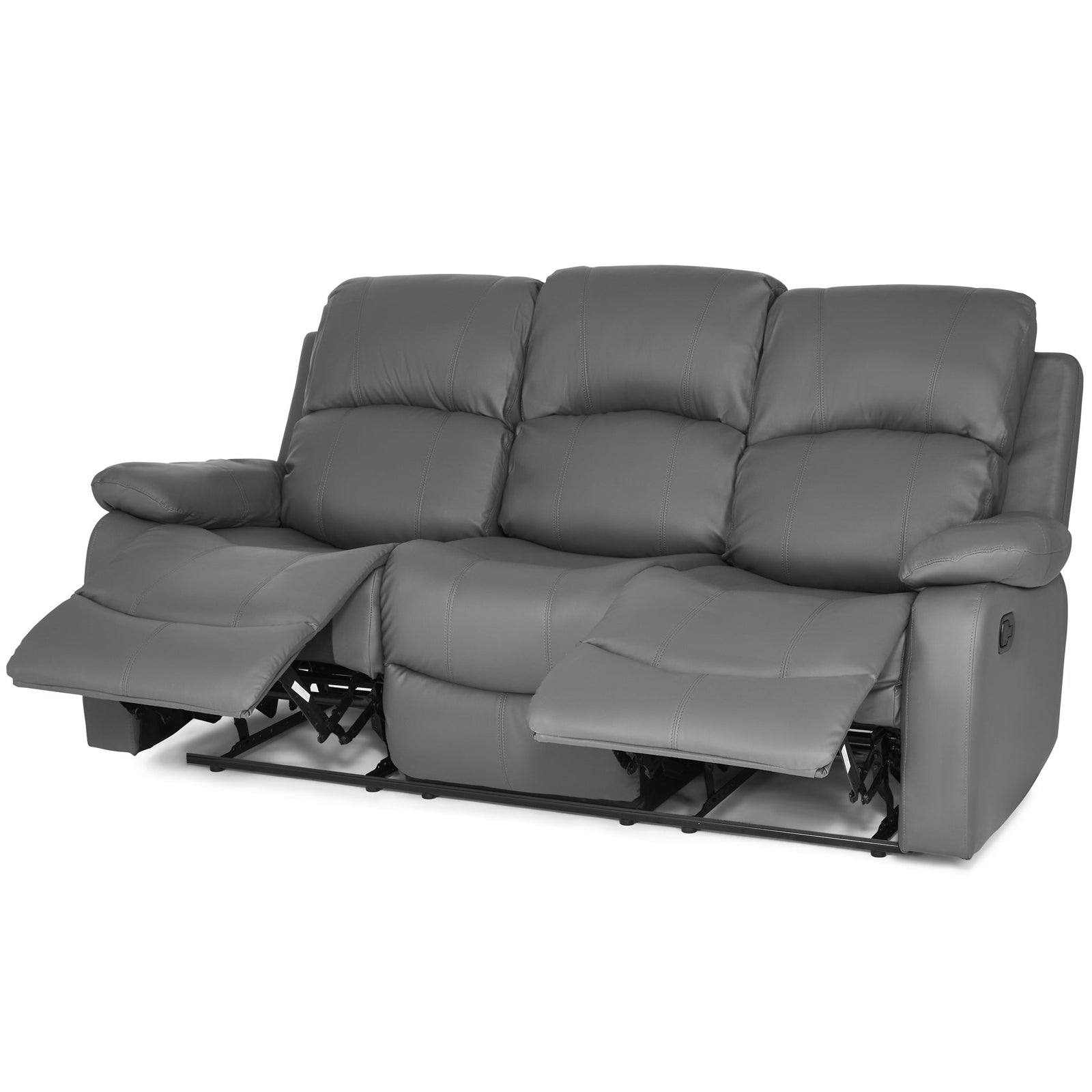 Bonded Leather Recliner Sofa - 3 Seater | Grey
