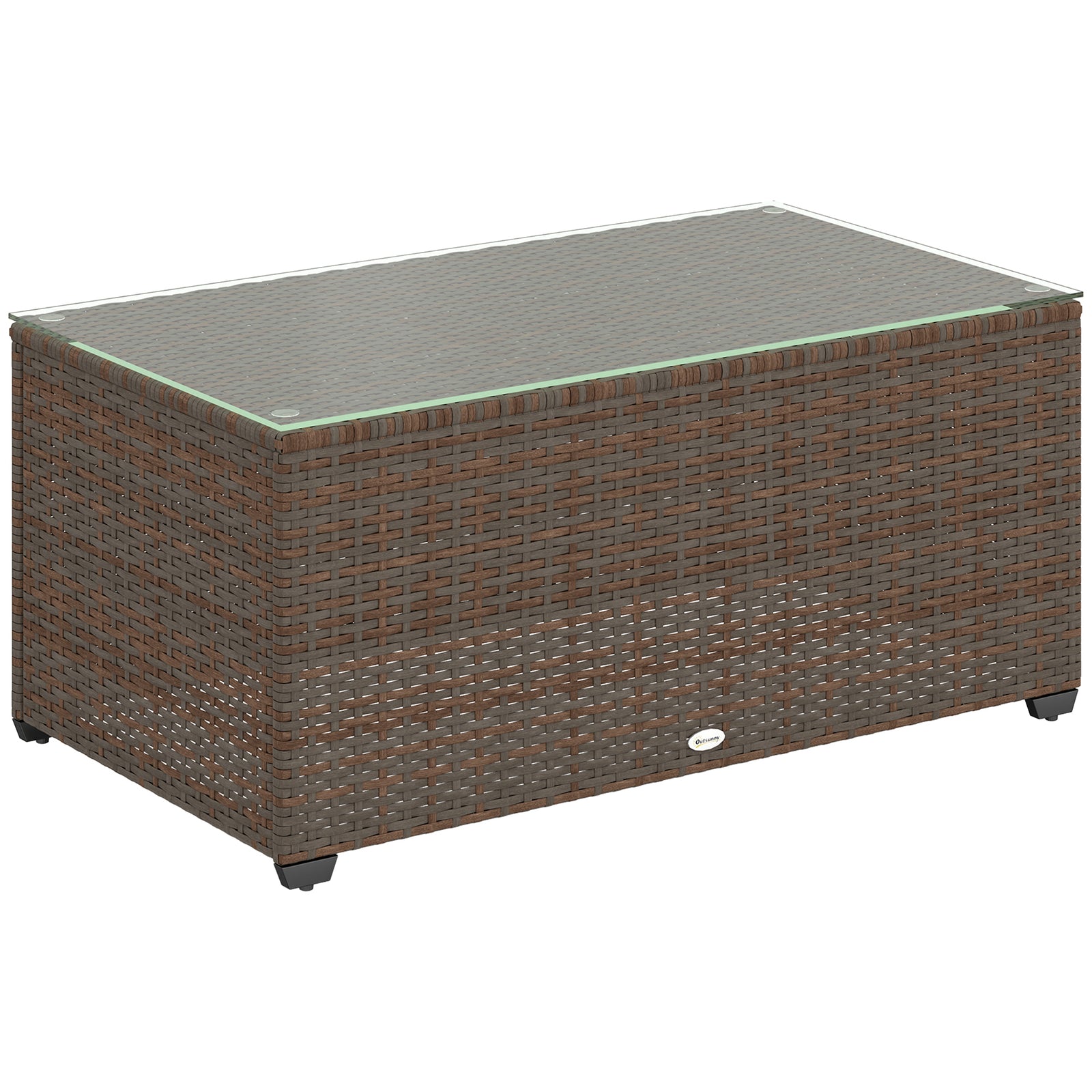 Outdoor Coffee Table, Glass Top Rattan Side Table | Brown