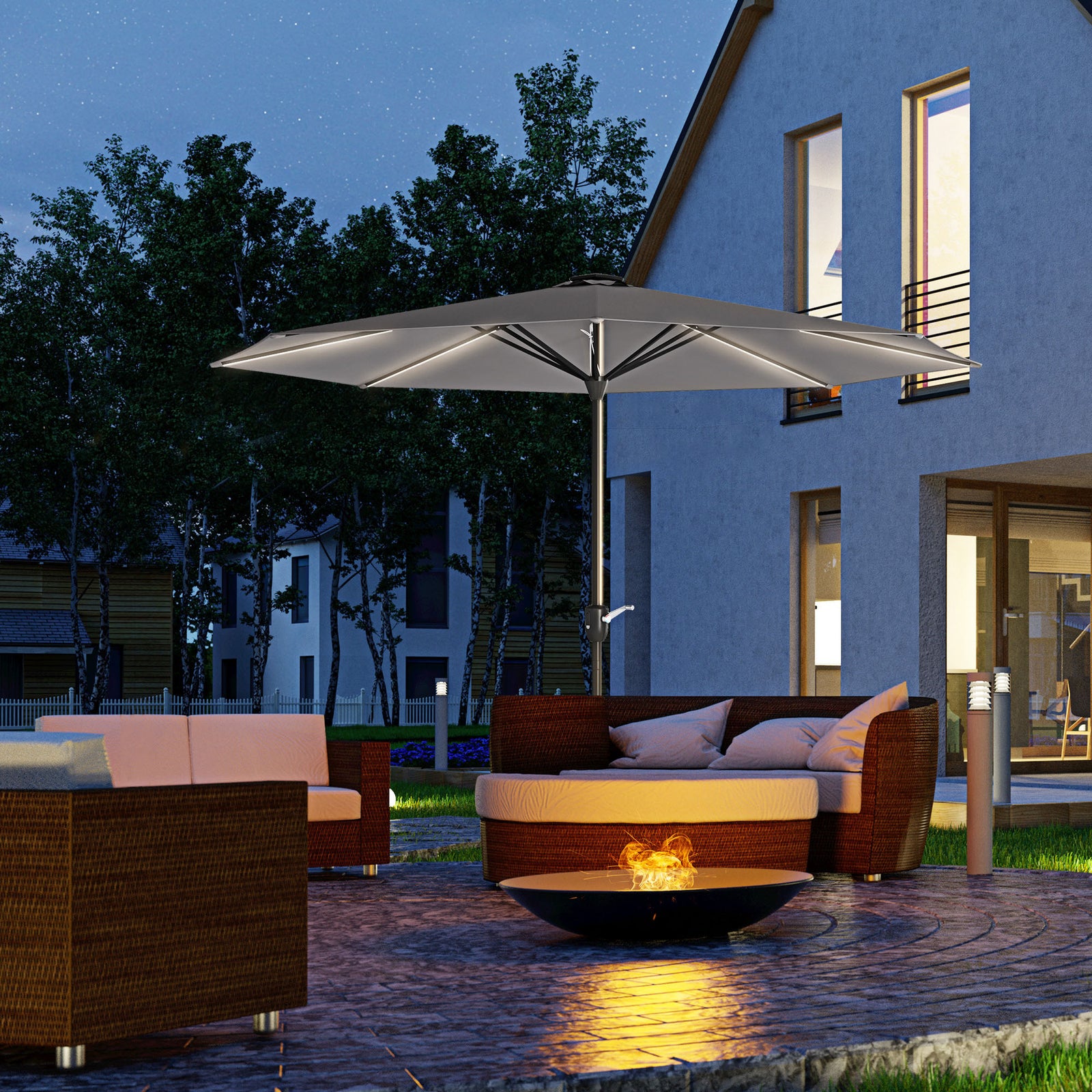 2.65m Parasol W/ Solar Led Lights & Crank Handle | Charcoal Gray