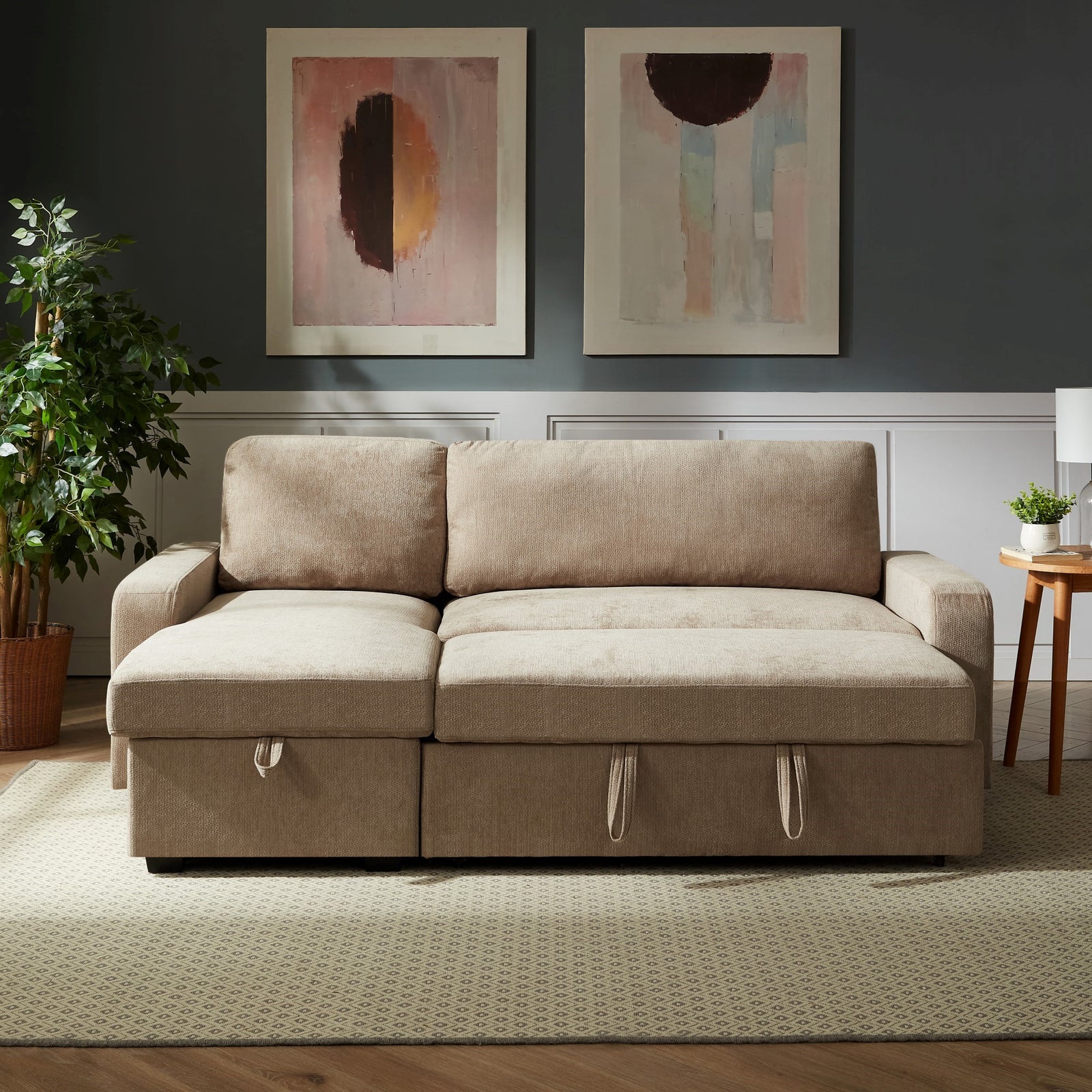 Coeburn Reversible Corner Sofabed With Storage | Light Brown