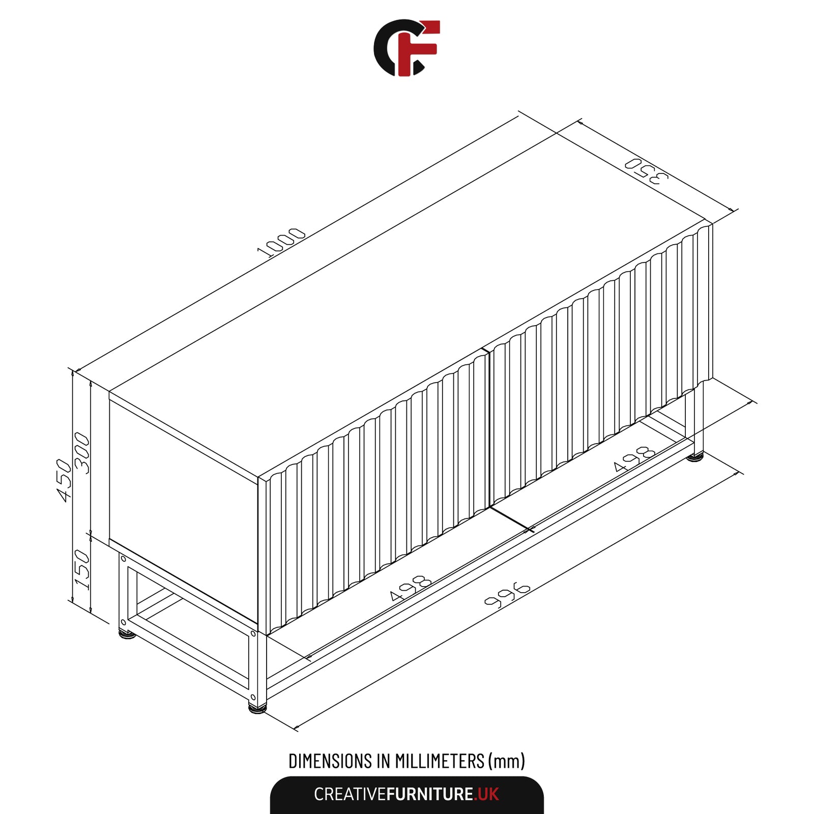 Ripple Tv Unit 100cm - Fluted Design | Large-Medium | Dark Grey