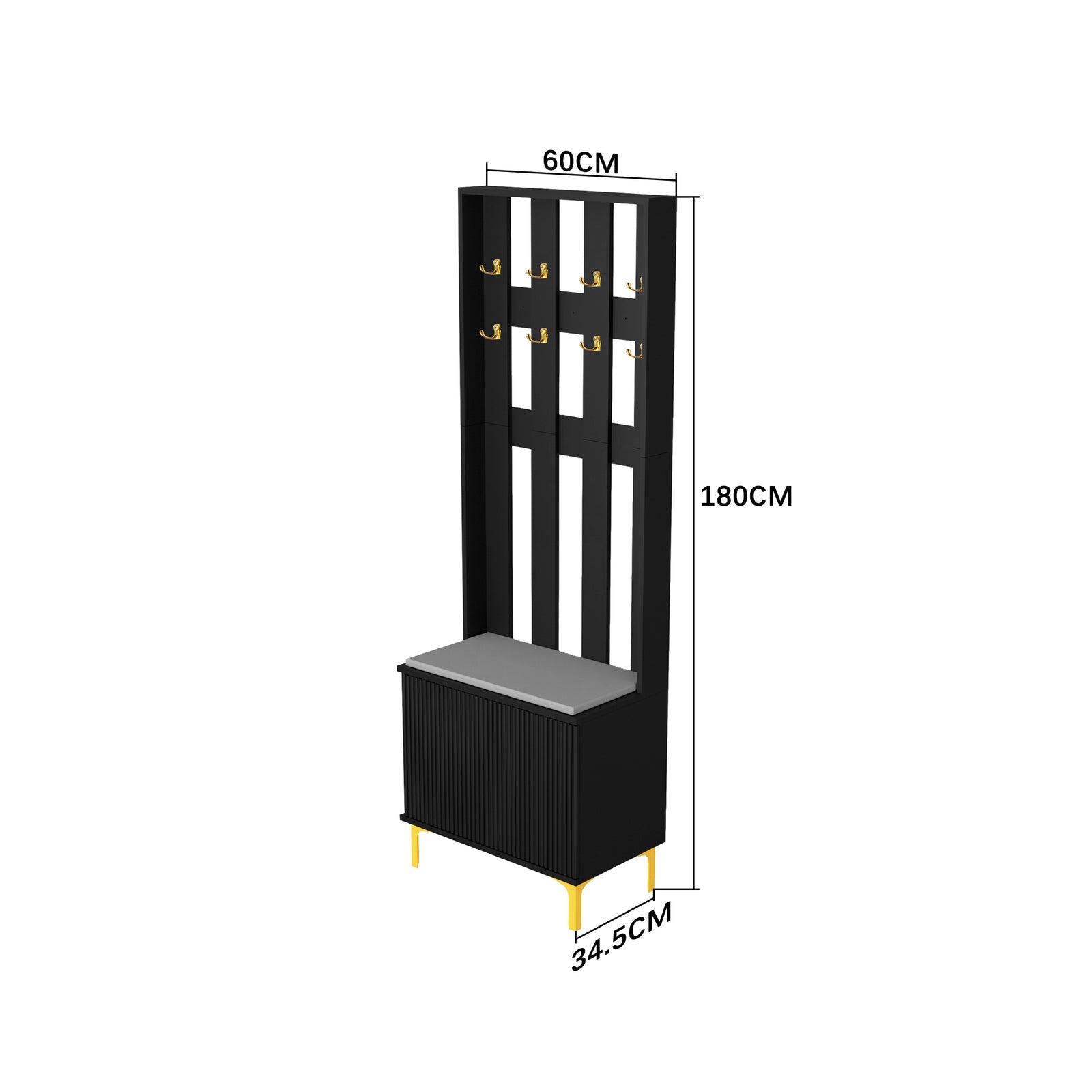 Coat Rack Stand With Shoe Storage Bench 2 Tier Clothes Hat Hanger 8 Hooks | Black