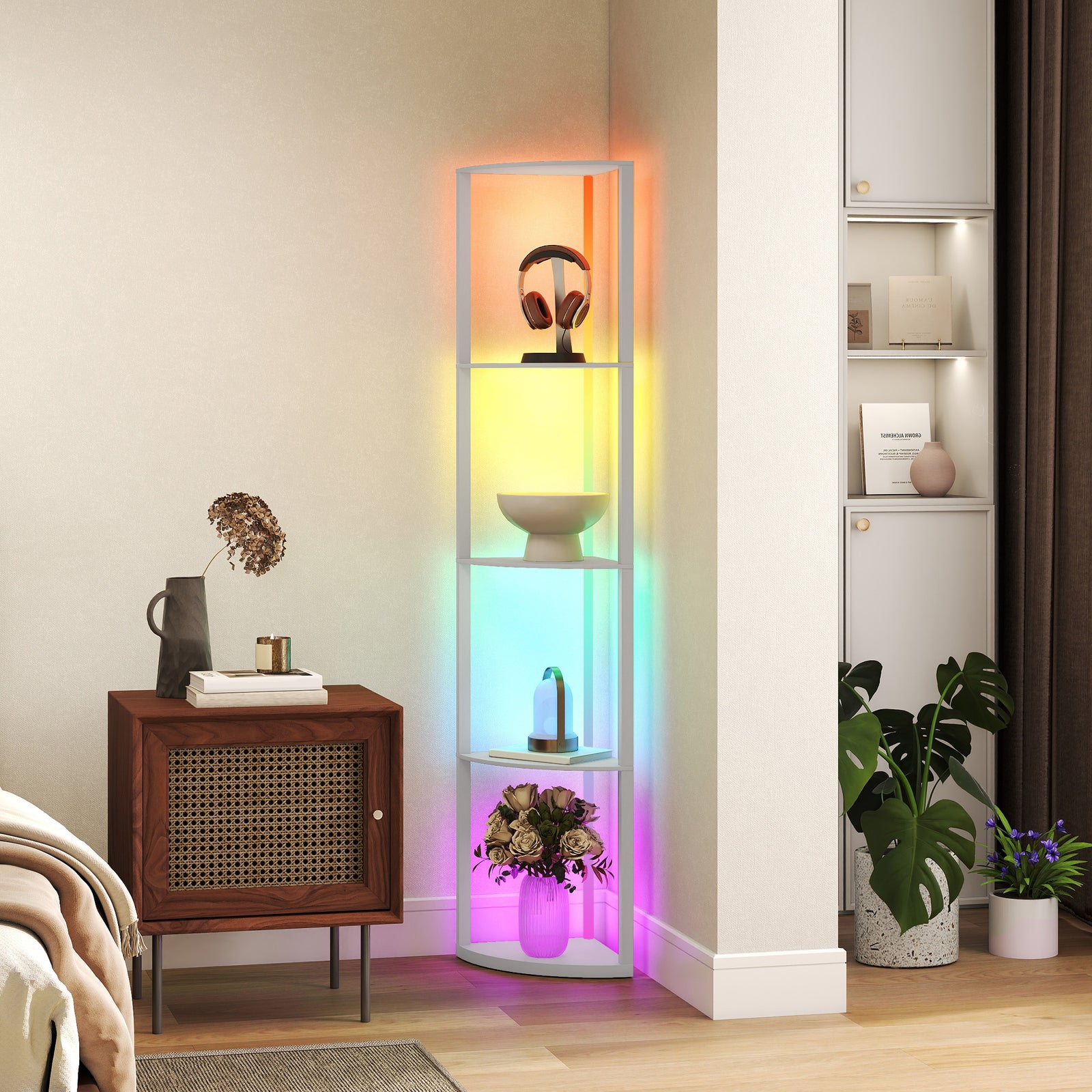 Rgb Led Floor Lamp With Shelves And Remote Control For Living Room | Grey