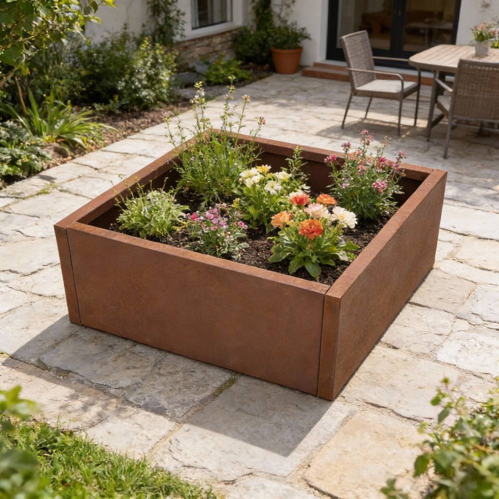 Rusty Raised Bed Steel Planter Box – Outdoor Garden Flower Bed, Weatherproof Rust Finish, Durable Raised Planter For Patio & Yard | Small