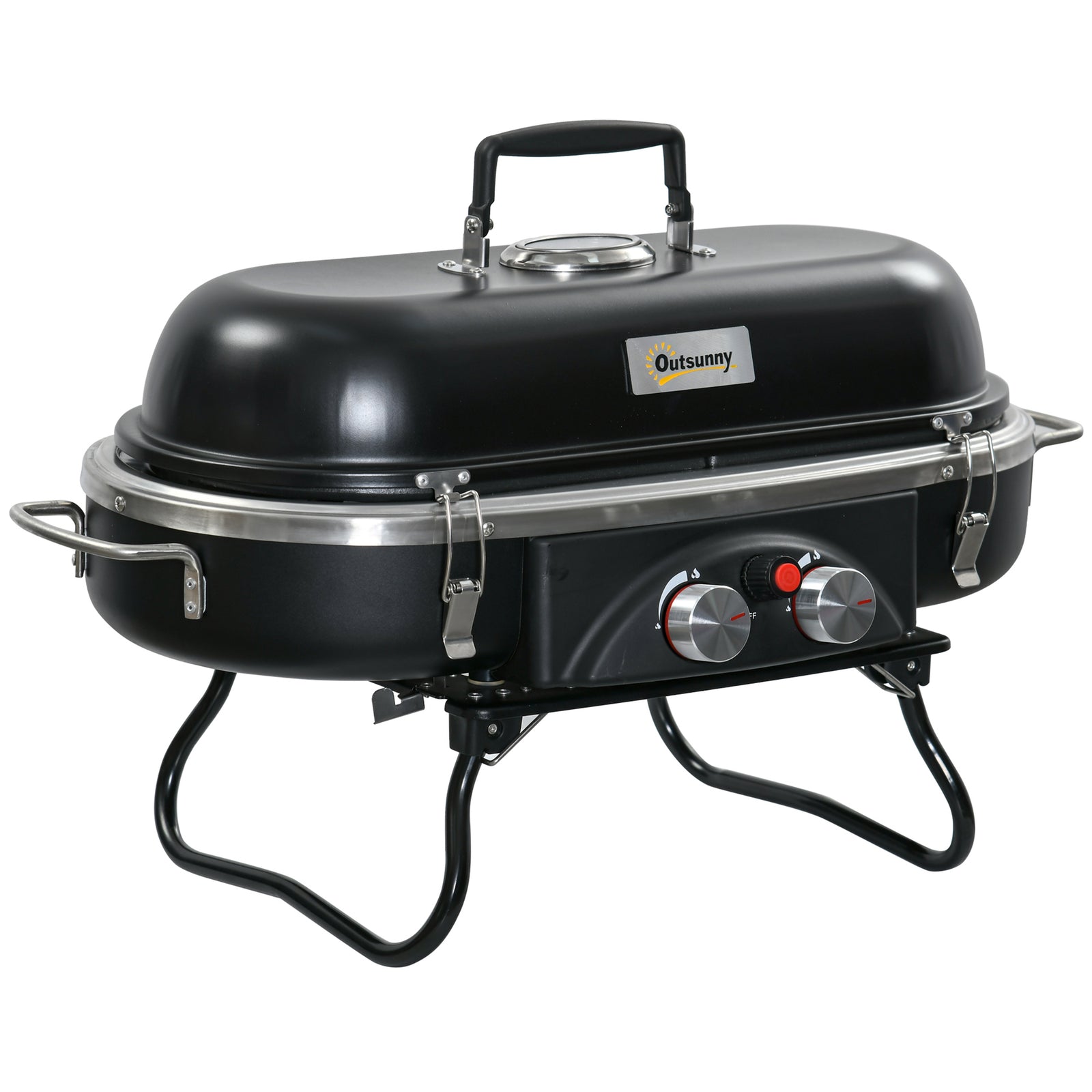 Foldable Bbq Grill, 2 Burner, Table Top | Black