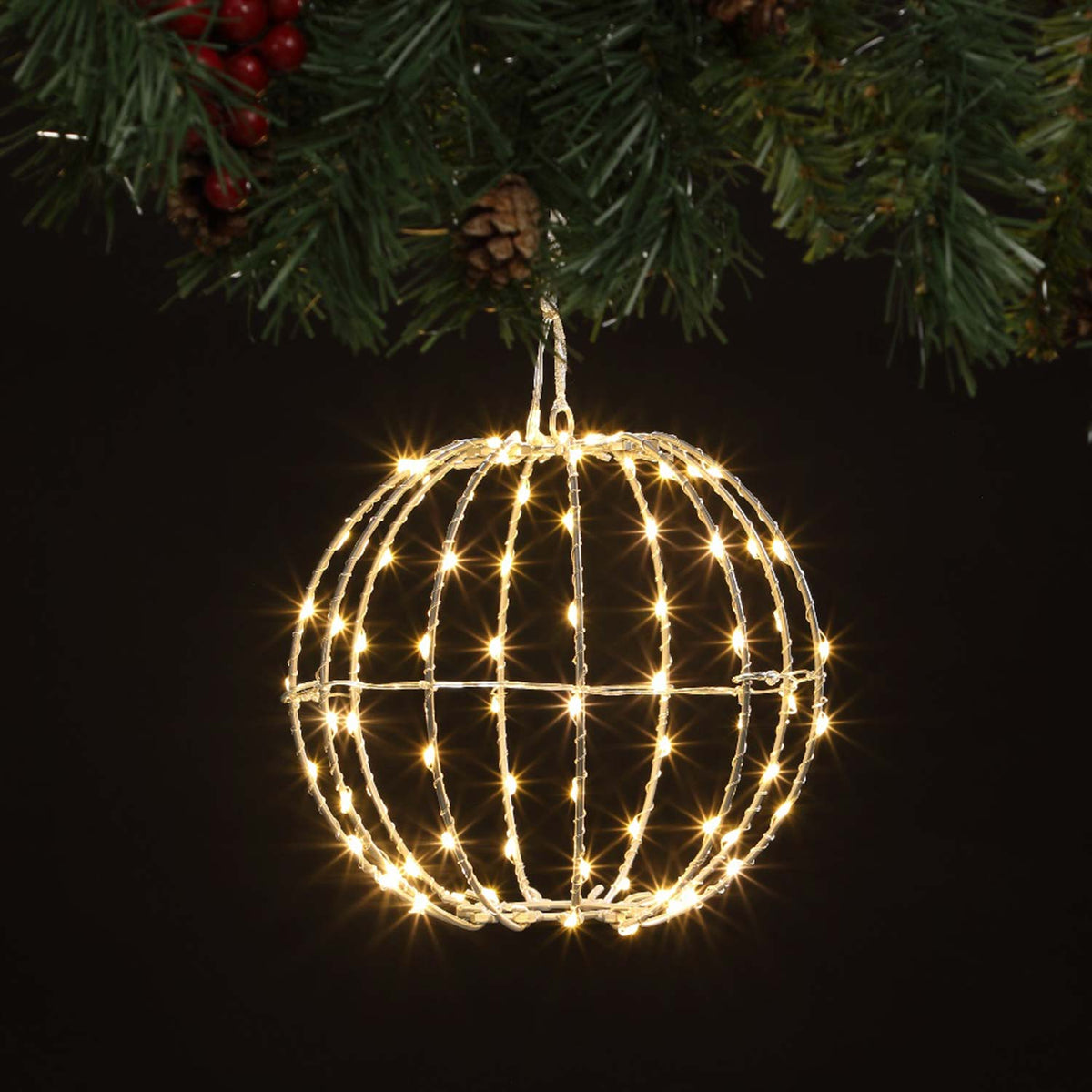 20cm Led Wire Sphere 80 Leds Warm White Mains Powered | Set of 1 | White