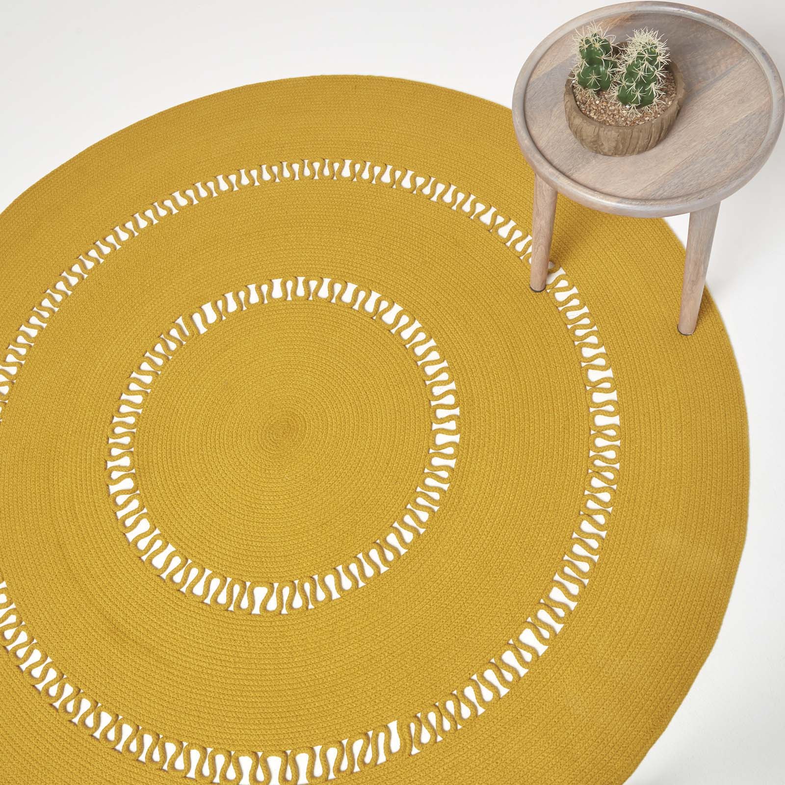 Crochet Braided Round Rug | 150cm | Mustard