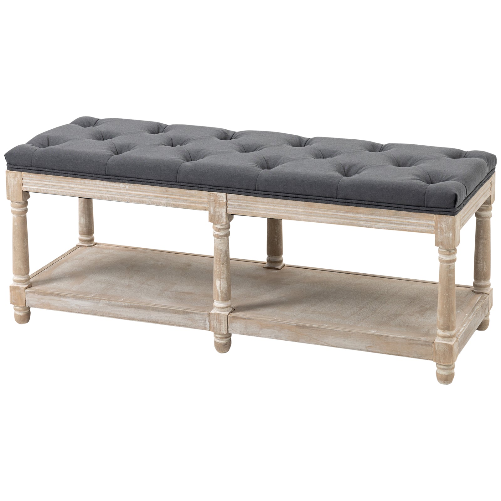 2-tier Bed End Bench Vintage Stool Button Tufted Window Seat | One Size | Gray