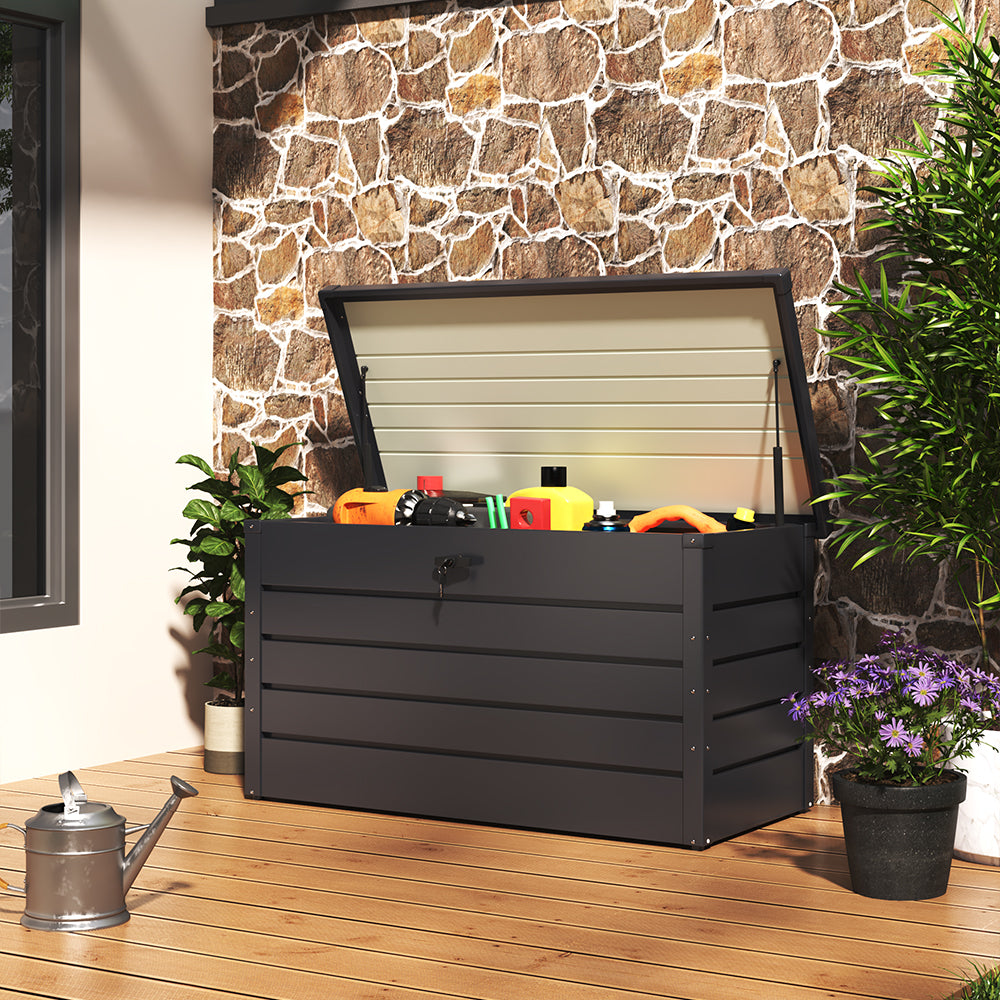 350l Lockable Steel Storage Box – Weatherproof Outdoor Garden Tool Chest Durable Waterproof Yard Storage Container | Dark Grey