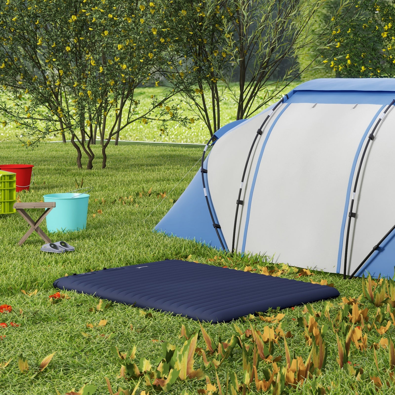 Double Air Bed With Foot Pump Inflatable Mattress | Blue