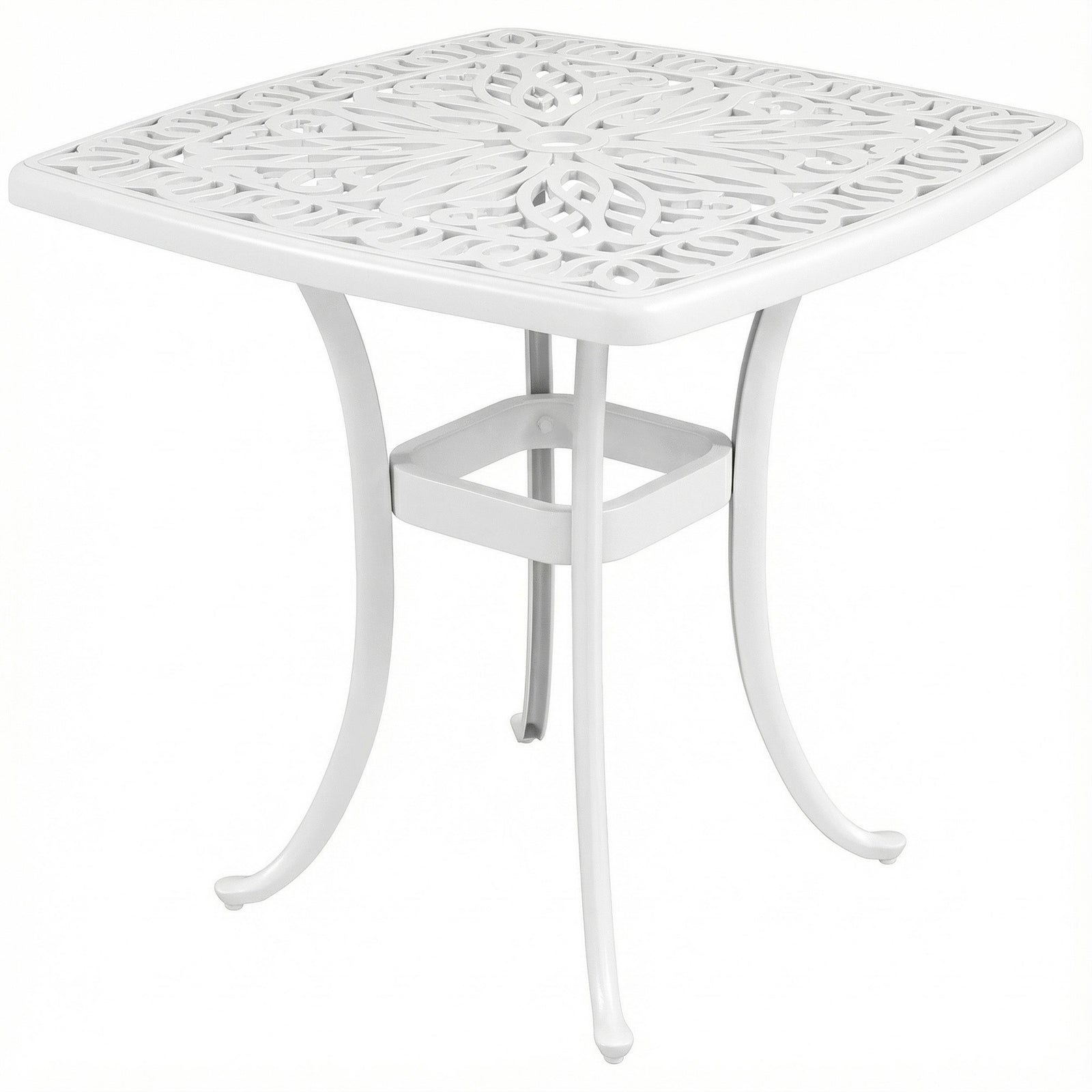 Outsunny 54 X 54cm Aluminium Outdoor Garden Side Table W/ Umbrella Hole, White