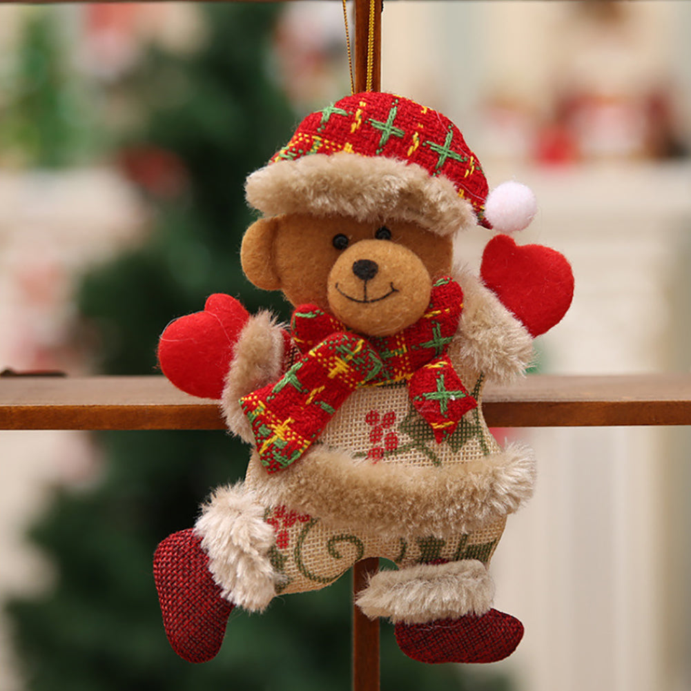 4 Pieces Christmas Tree Ornament Snowman Santa Claus Elk And Bear Shape Xmas Dolls