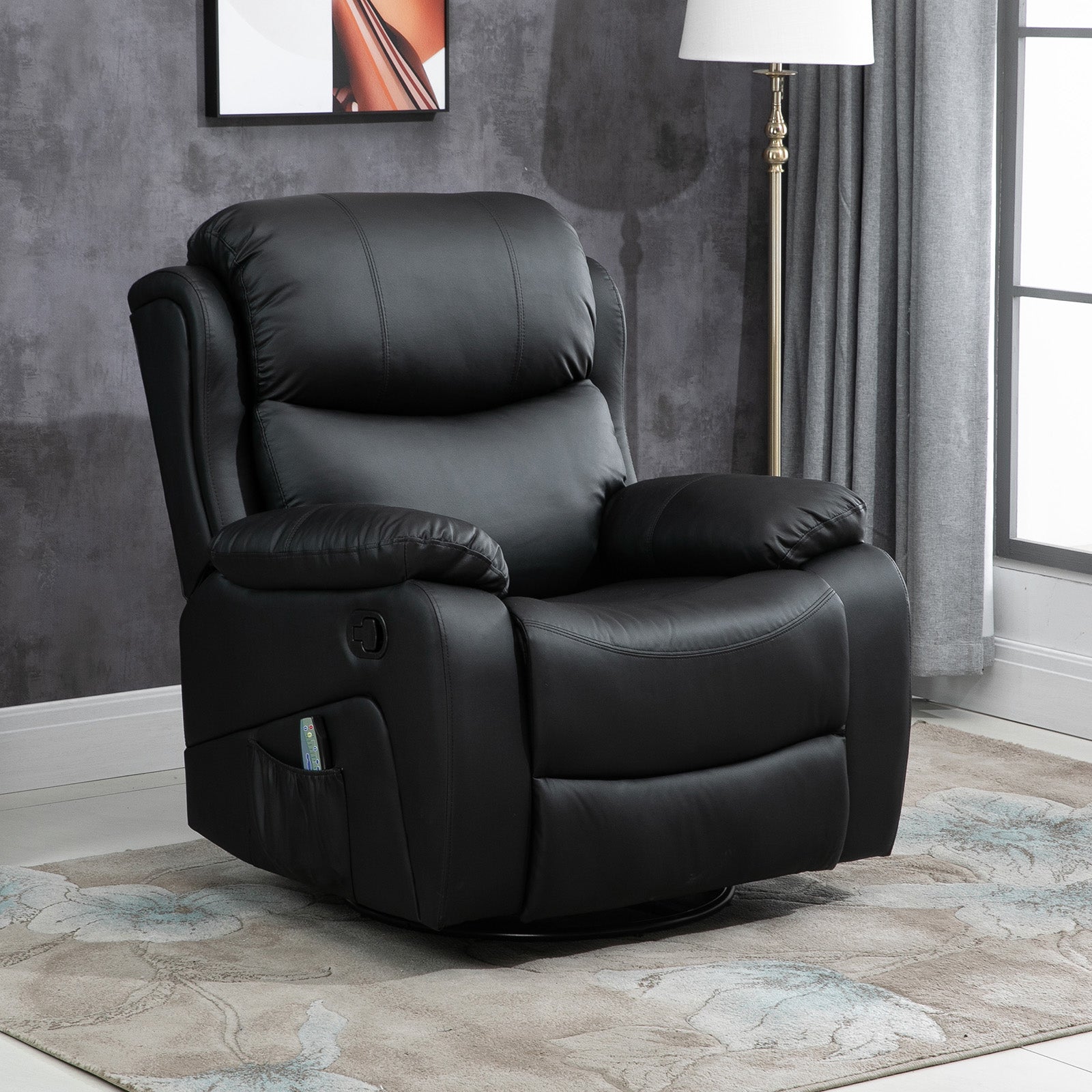 Massage Recliner Manual W/ Footrest Remote | Black