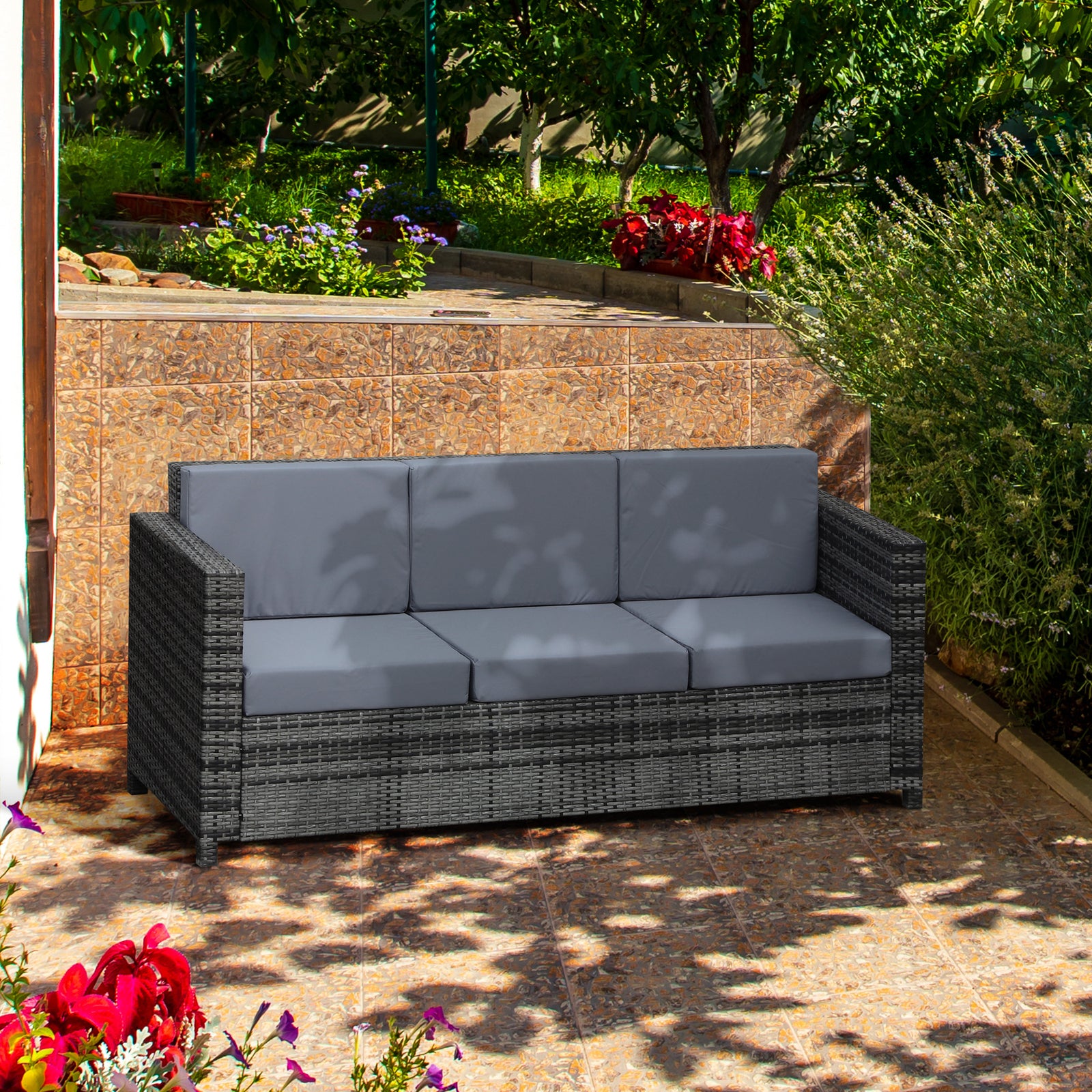 Rattan Garden Furniture Weave Wicker 3-seater Sofa W/cushion | Gray
