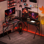 Corner Gaming Desk W/ Monitor Stand Cup Holder | Black