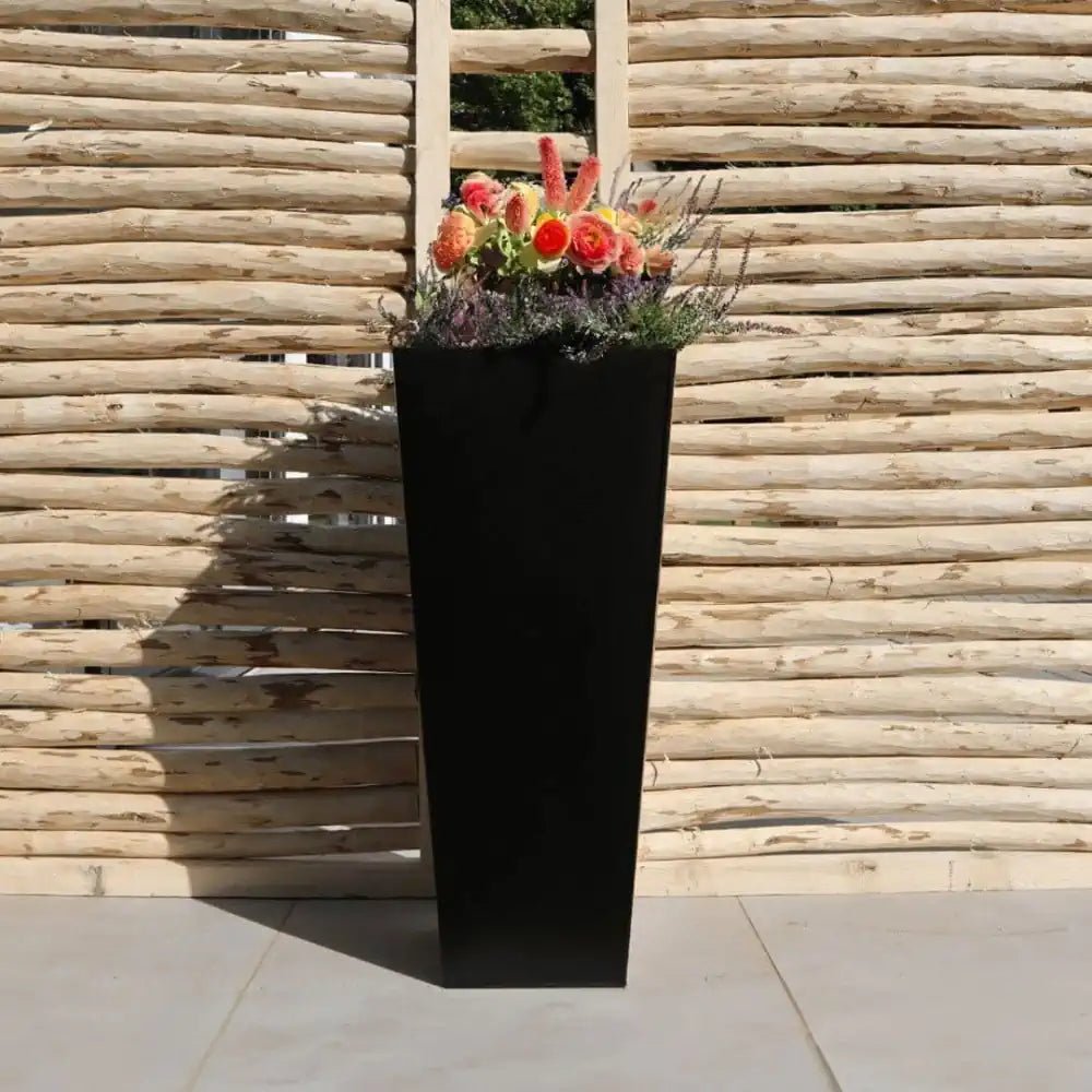 Zinc Galvanised Tall Flared Tapered Square Planter | 30cm x 30cm x 70cm | Matte Black